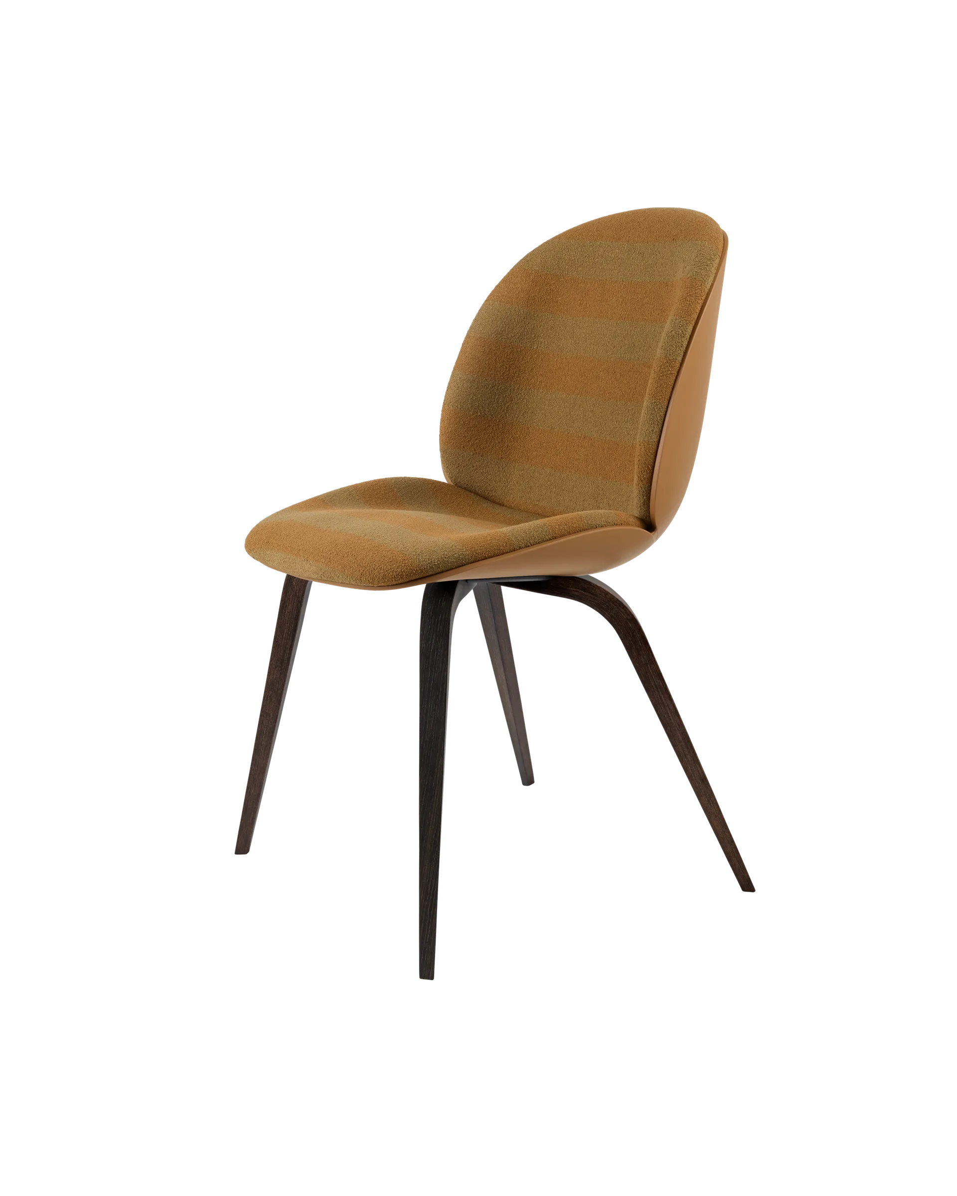 GUBI Beetle Dining Chair, Front Upholstered (Kvadrat Sahco, Acca Stripe 0331, Smoked Oak, Amber Brown)