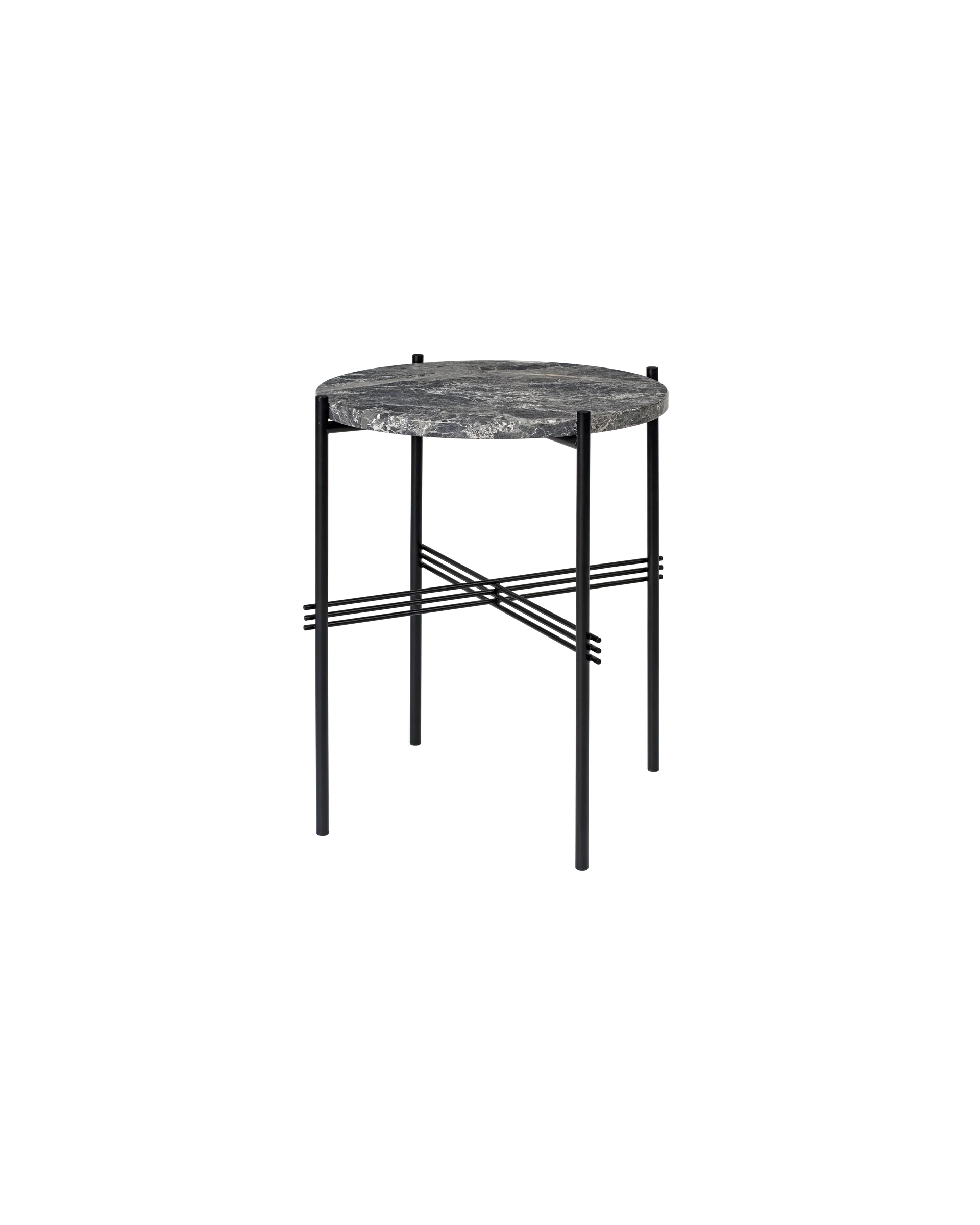 GUBI TS Side Table, Round (Grey Emperador Marble, Black base)