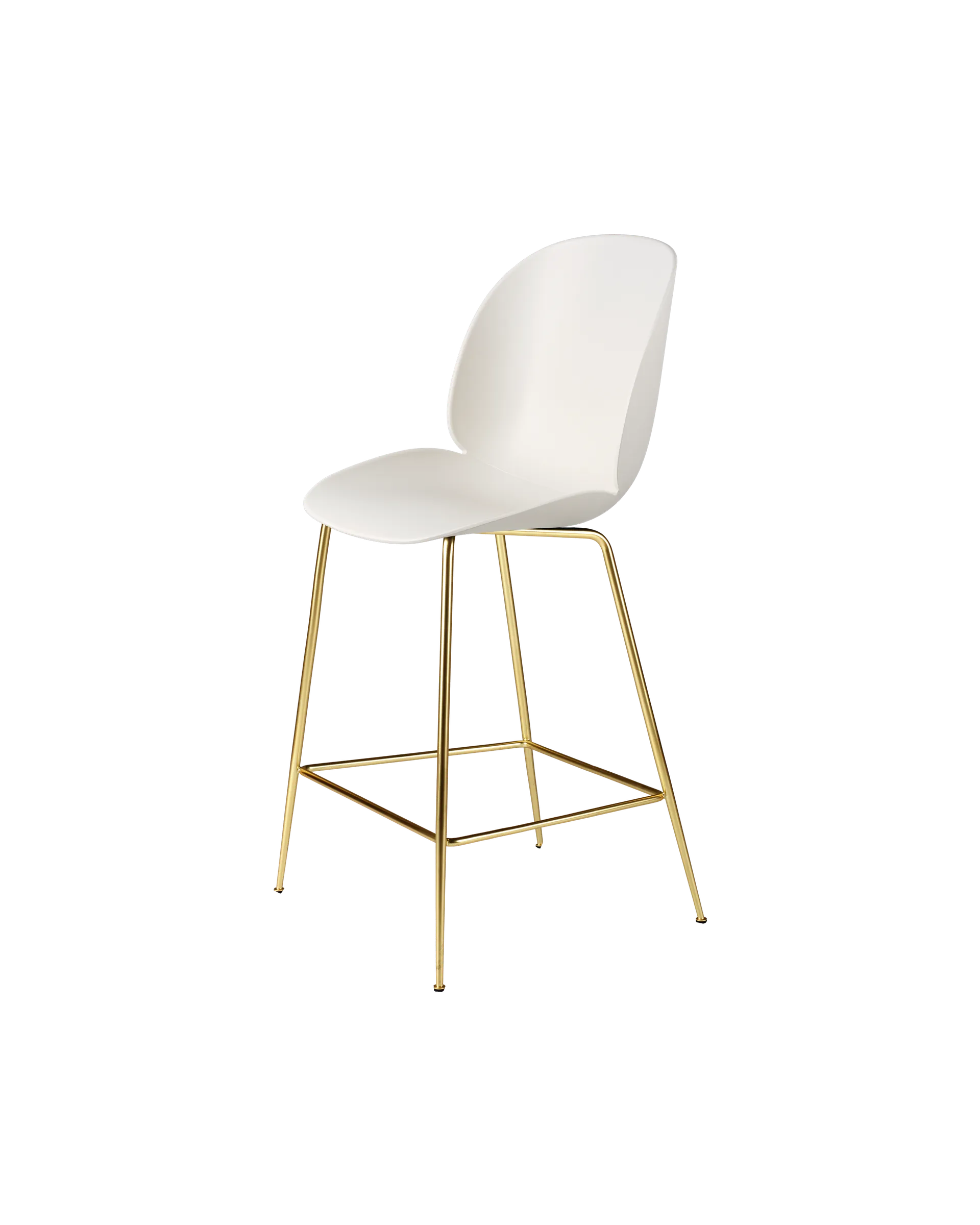 GUBI Beetle Counter Chair, Un-Upholstered (Conic base, Alabaster White, Brass Semi Matt)