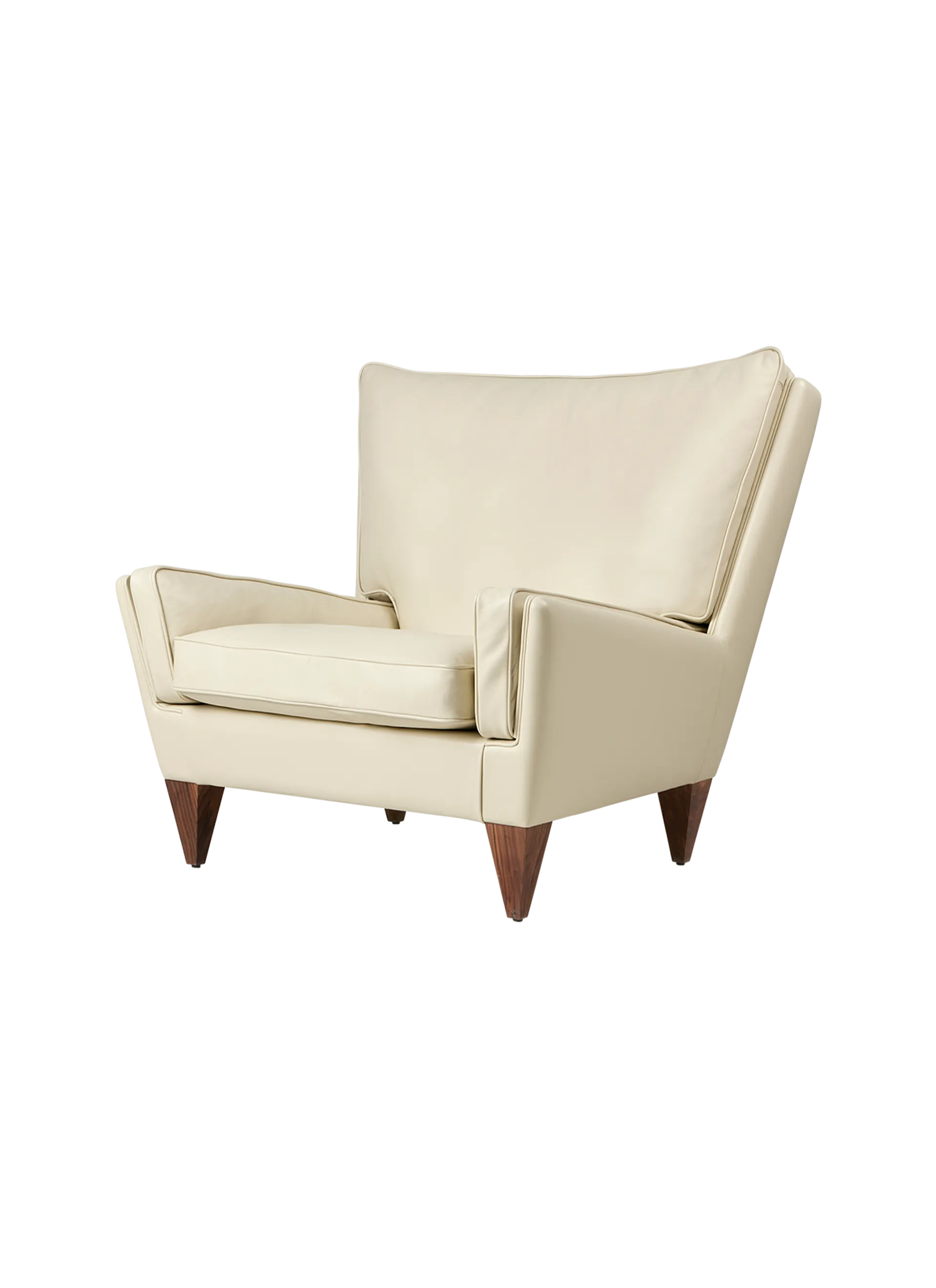 GUBI V11 Lounge Chair (Smooth leather, GUBI (Cream, Standard), Solid American Walnut (Oiled))