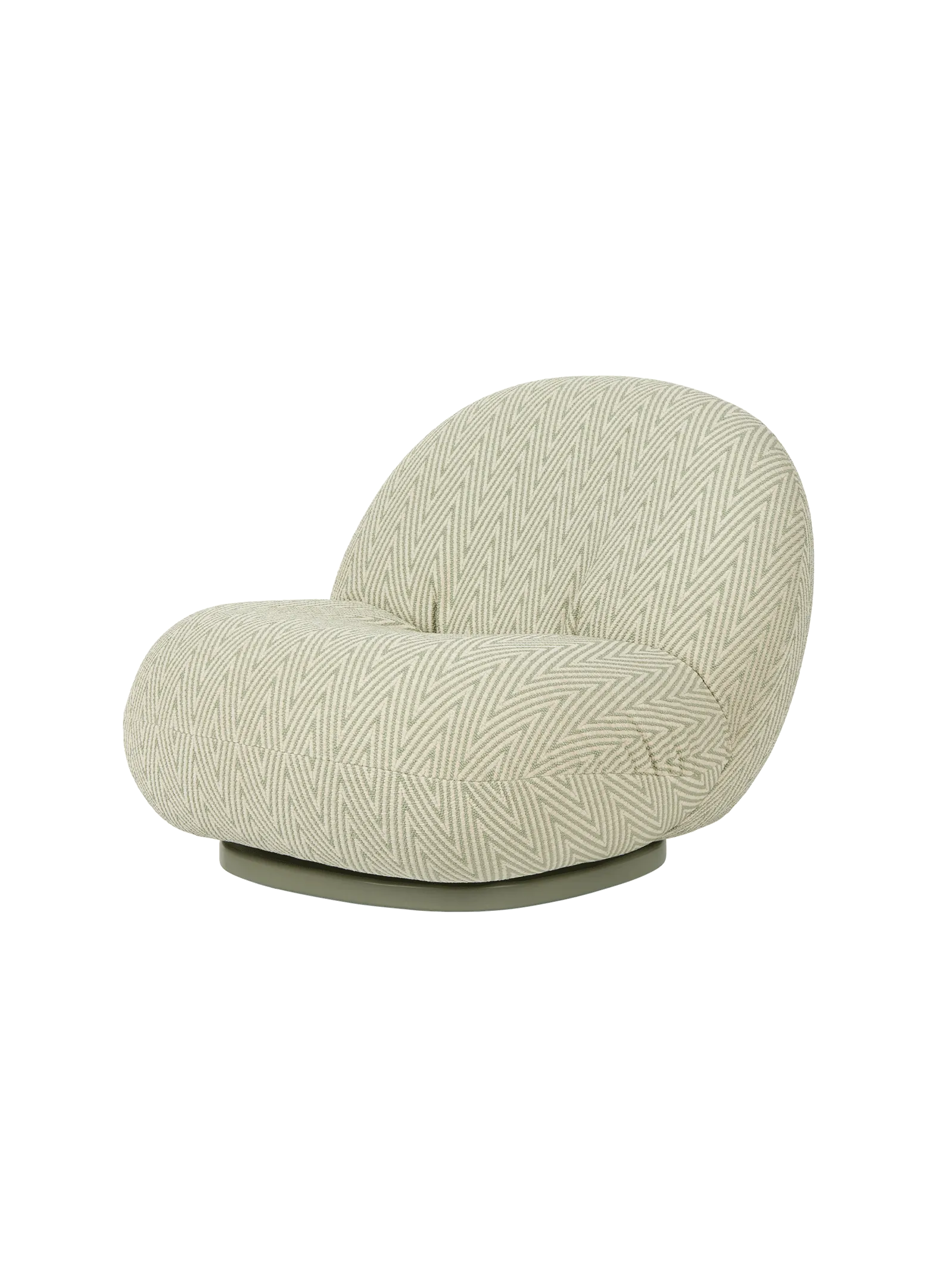 GUBI Pacha Lounge Chair, Outdoor (Chevron Outdoor FR, Dedar (008, Standard), Moss Gray, Swivel)