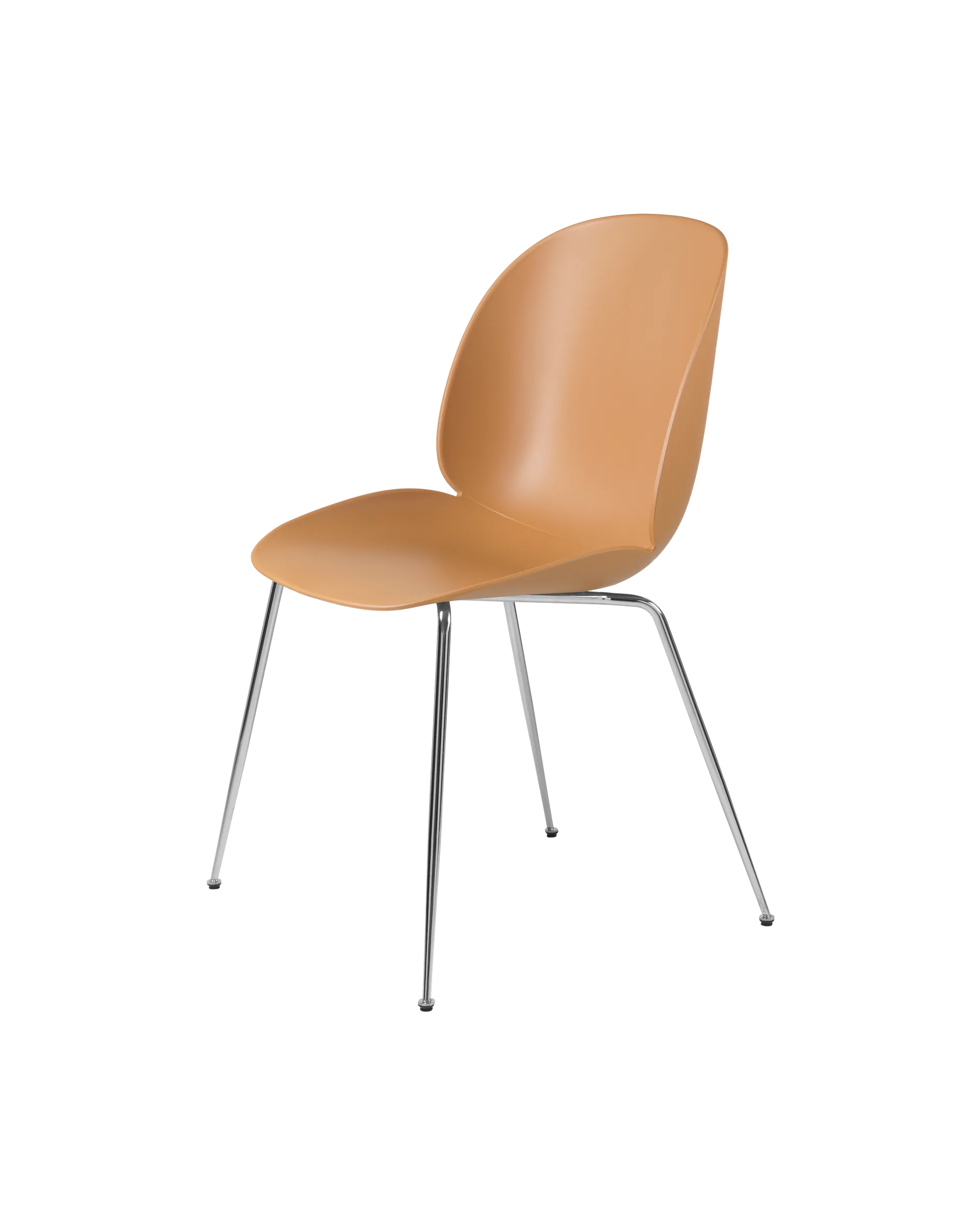 GUBI Beetle Dining Chair, Un-Upholstered (Conic base, Amber Brown, Chrome)