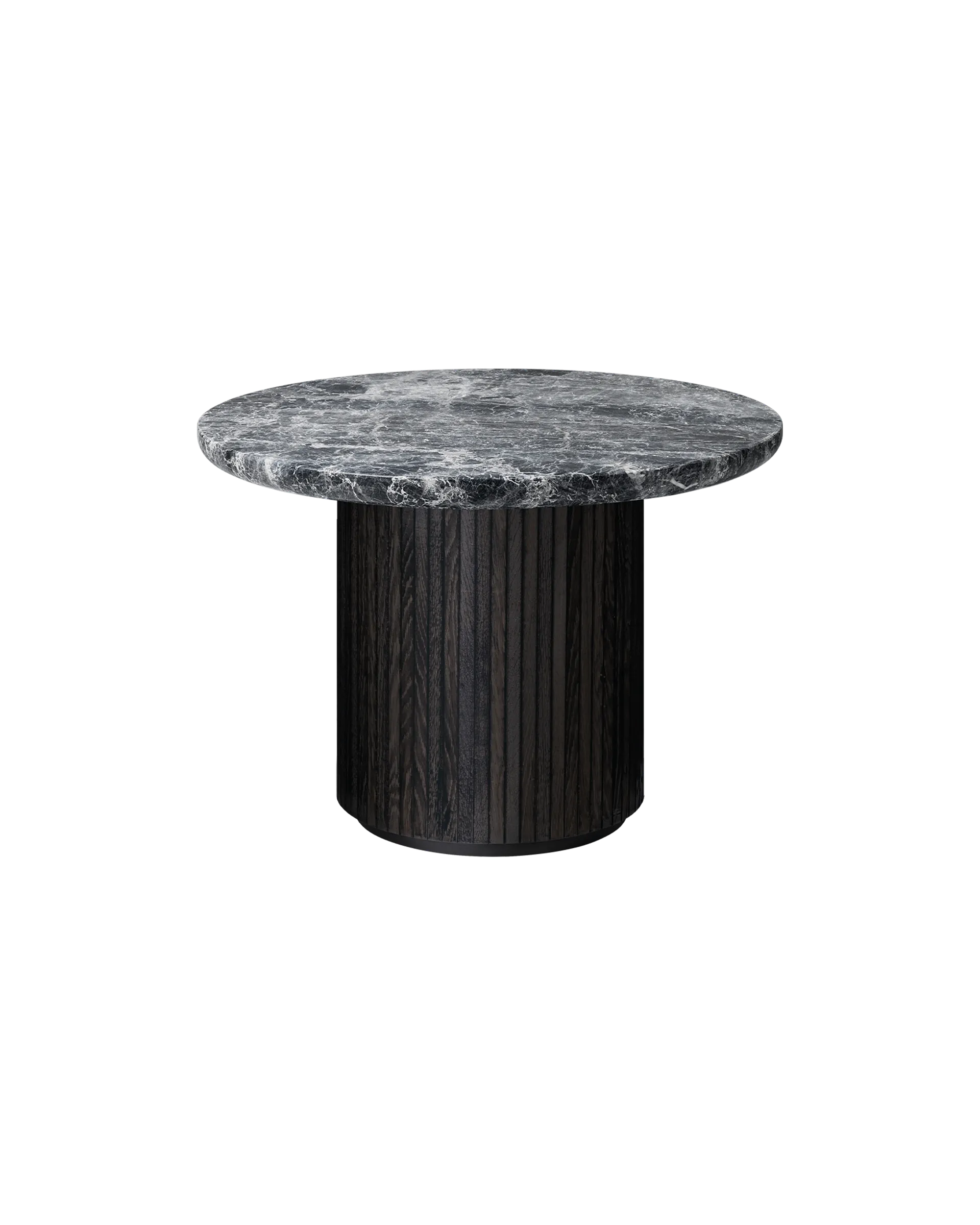 GUBI Moon Coffee Table, Round (Brown/Black Stained Veneer Oak Lacquered, Grey Emperador Marble, Ø60 x H45 cm)