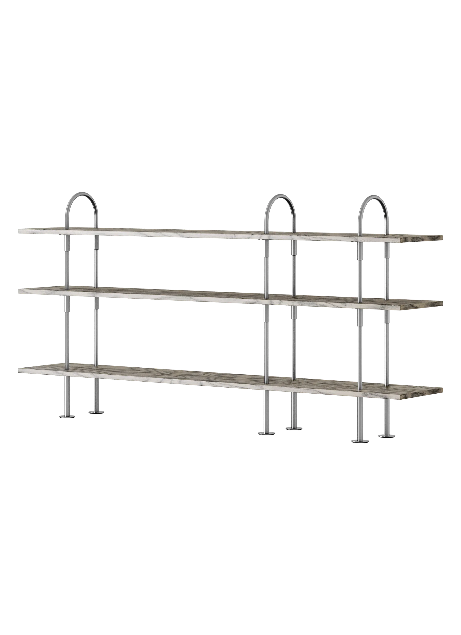 GUBI Keen Shelving System (208 cm, 105 cm - 3 Shelves, ALPI Sottsass Gray, Satin Stainless Steel)