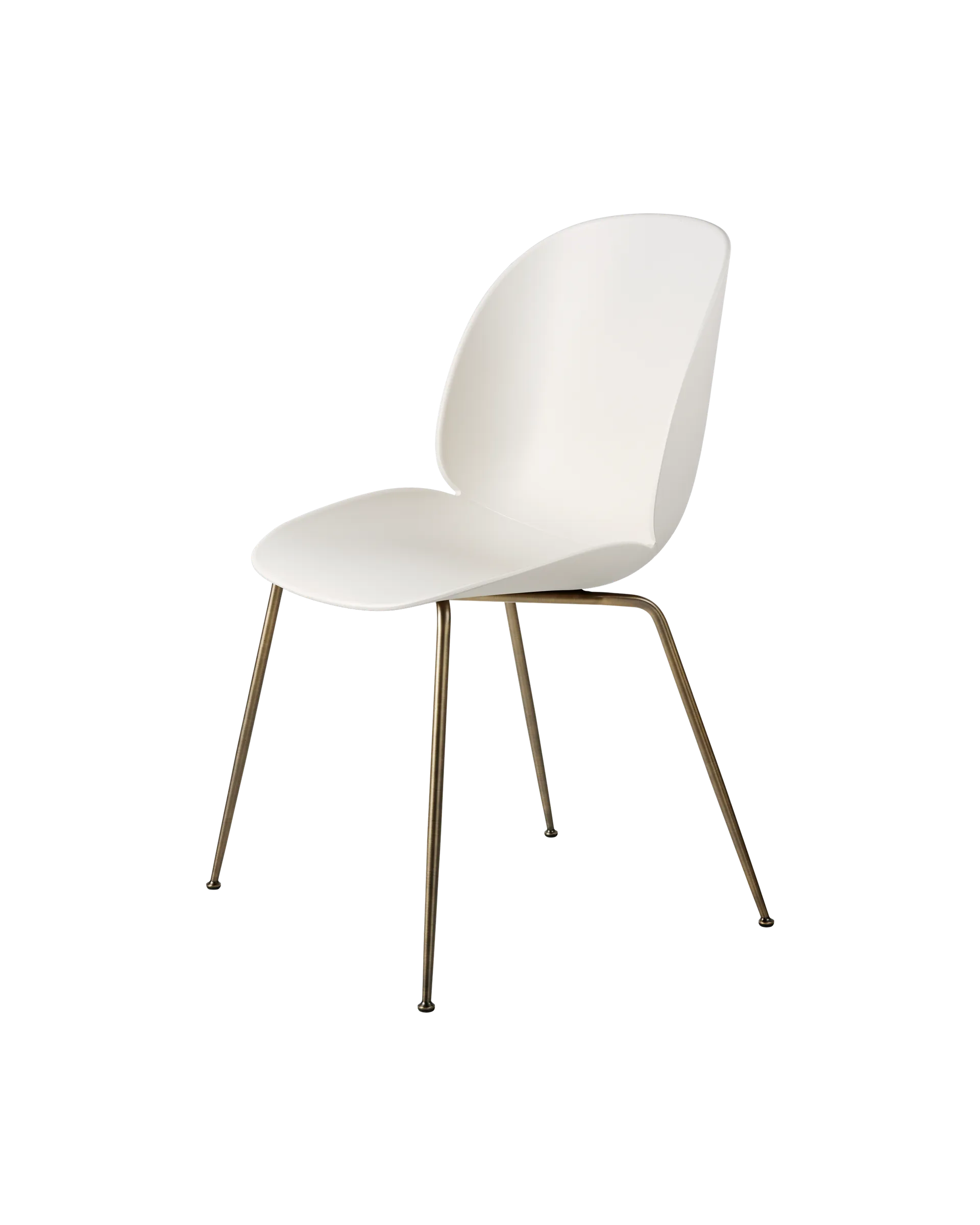 GUBI Beetle Dining Chair, Un-Upholstered (Conic base, Alabaster White, Antique Brass)
