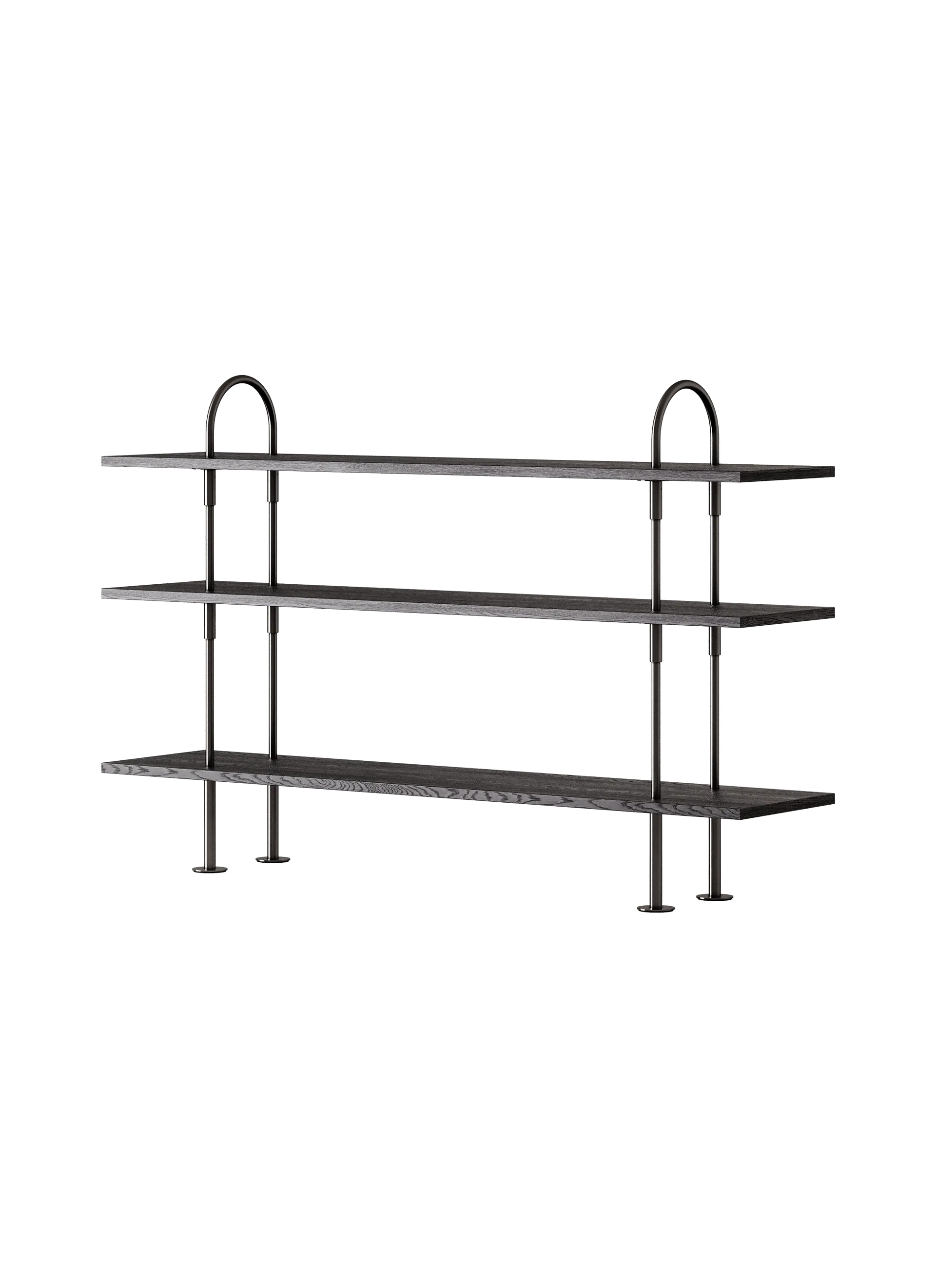 GUBI Keen Shelving System (160 cm, 105 cm - 3 Shelves, Brown/Black Ash Veneer, Black Brass)