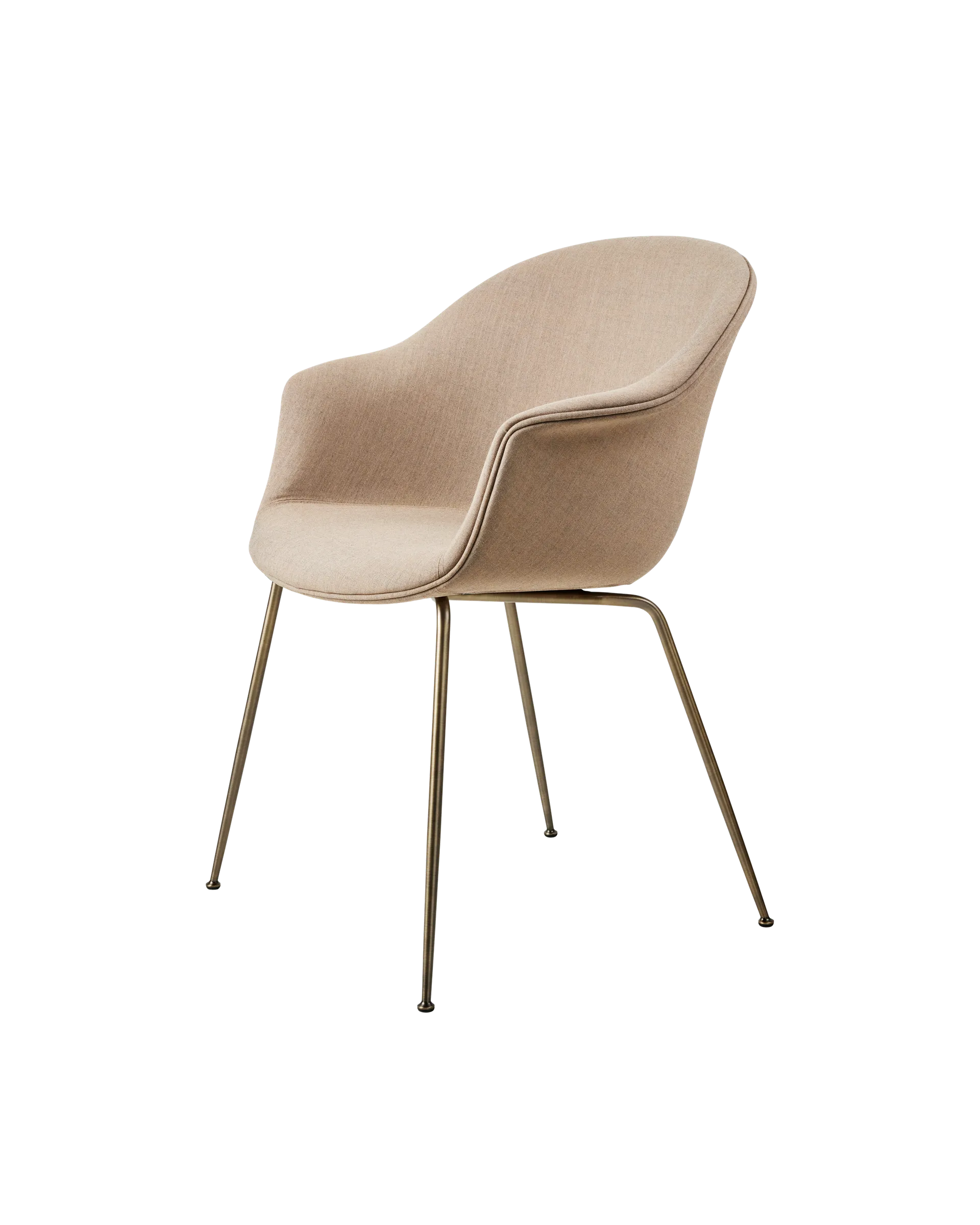 GUBI Bat Dining Chair, Fully Upholstered (Remix 3, Kvadrat (233, Standard), Conic base, Antique Brass)