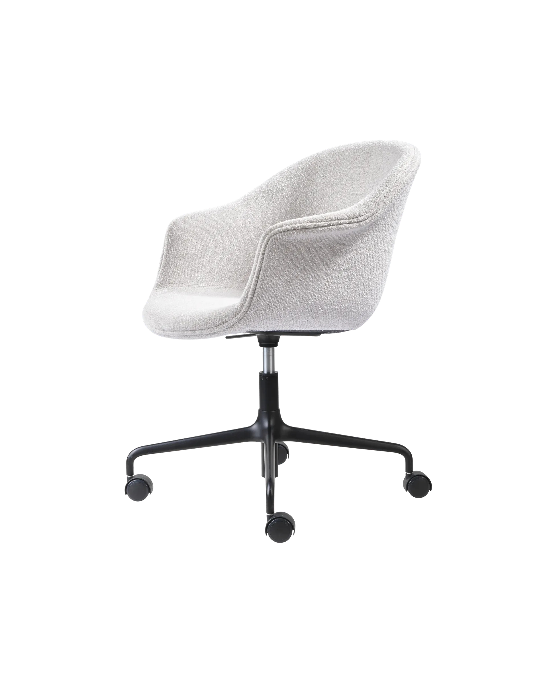 GUBI Bat Meeting Chair, Fully Upholstered (Light Bouclé, GUBI (001, Standard), Height adjustable 4-star base w. castors, Black Matt)