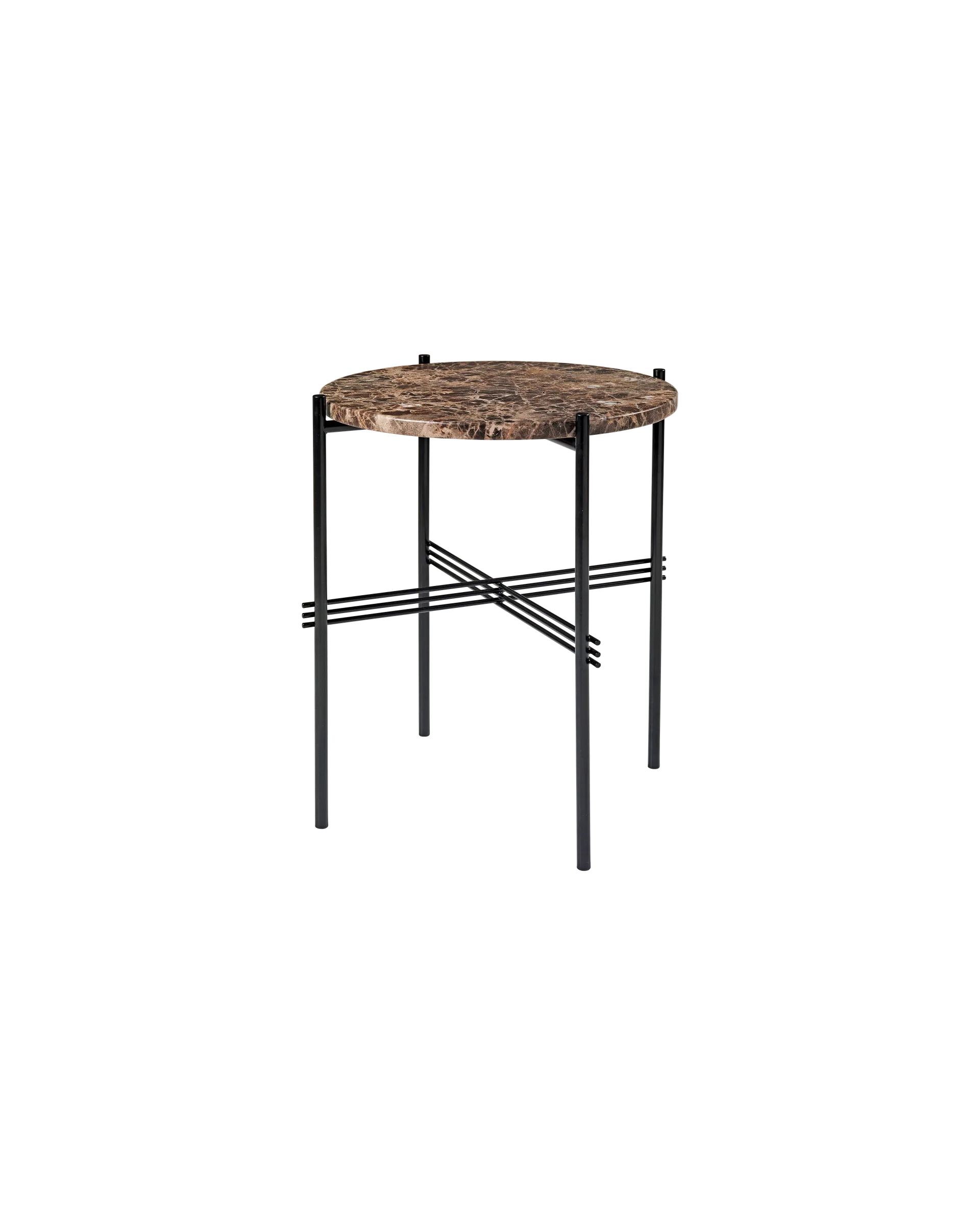 GUBI TS Side Table, Round (Brown Emperador Marble, Black base)