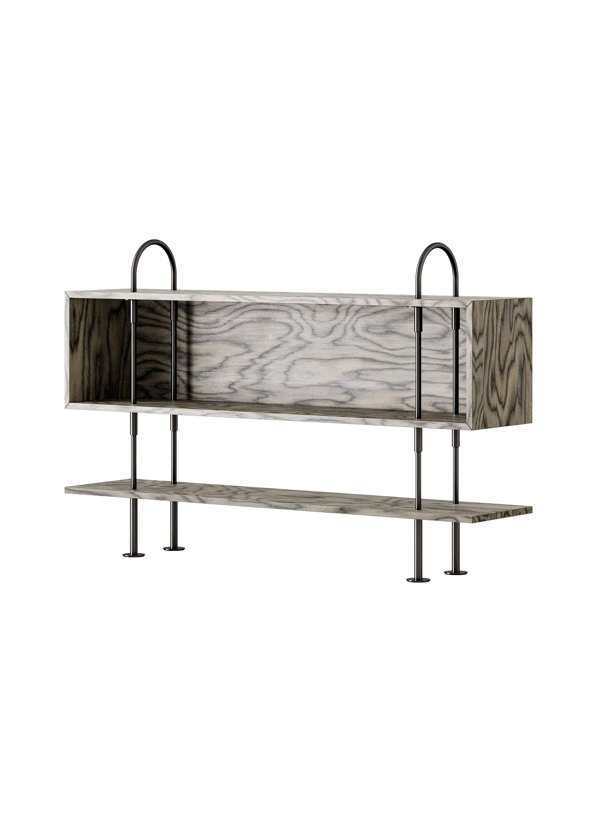 GUBI Keen Shelving System (160 cm, 105 cm - 1 Shelf & Box, ALPI Sottsass Gray, Black Brass)