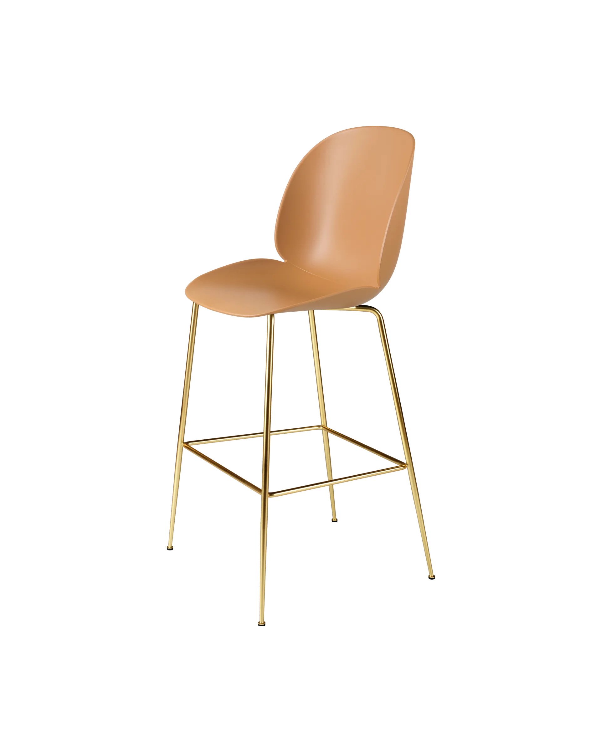 GUBI Beetle Bar Chair, Un-Upholstered (Conic base, Amber Brown, Brass Semi Matt)
