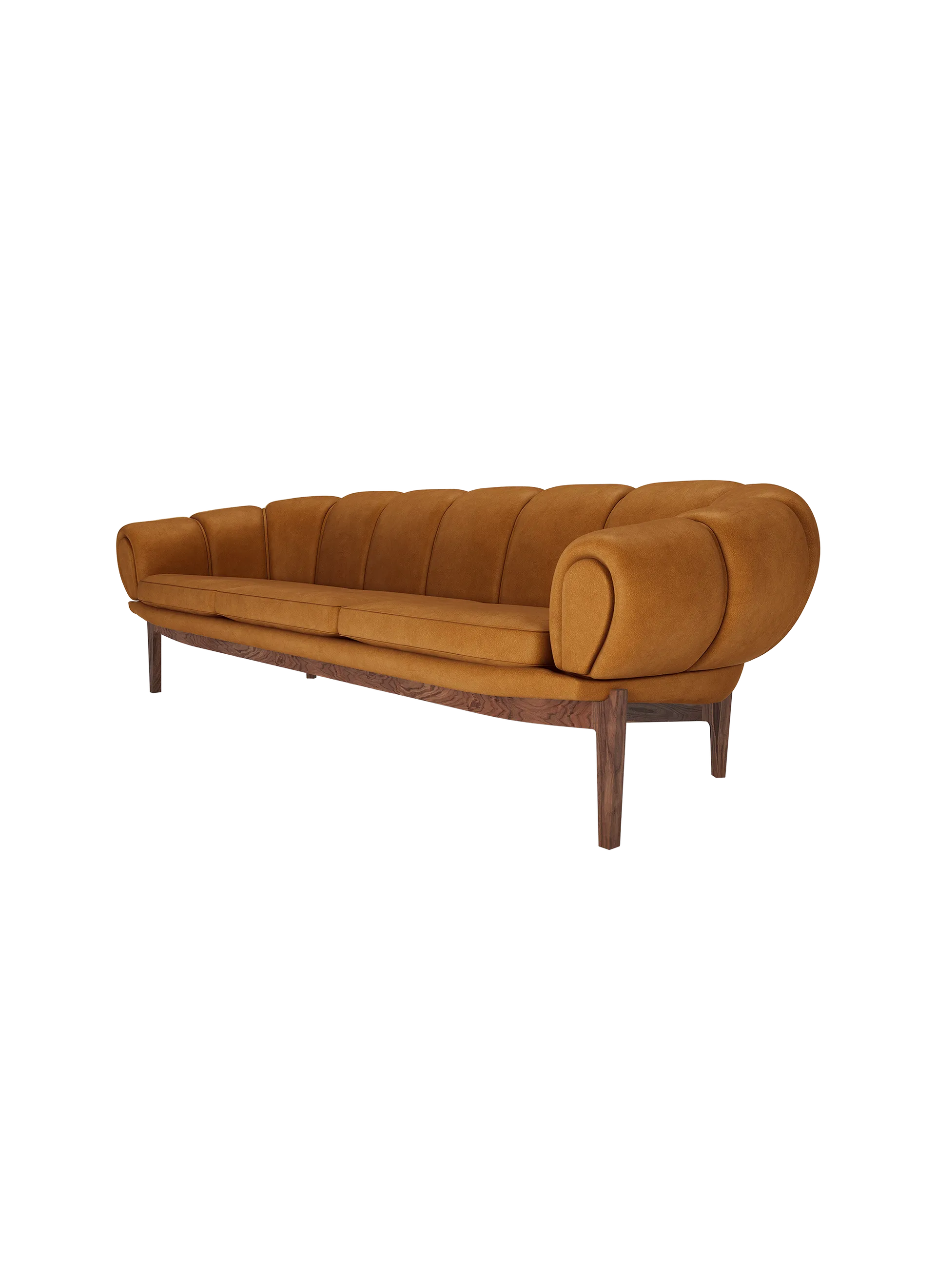 GUBI Croissant Sofa, 3-seater (Chamois, GUBI (1708 Cuoio, Standard), American Walnut Oiled)