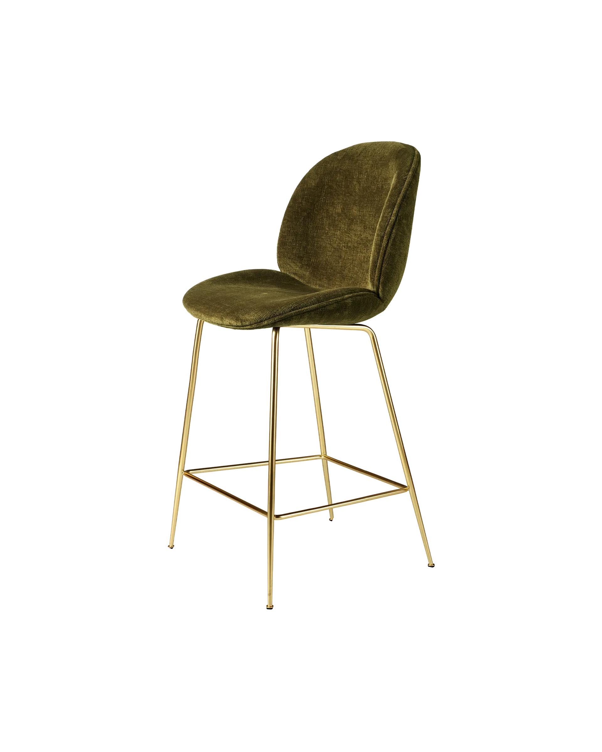 GUBI Beetle Counter Chair, Fully Upholstered (Mumble, Glamour Group (40, Standard), Conic base, Brass Semi Matt)
