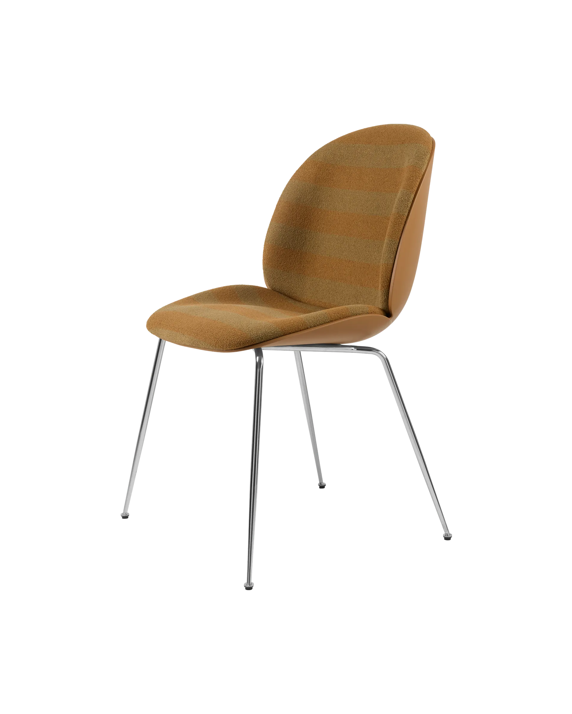 GUBI Beetle Dining Chair, Front Upholstered (Kvadrat Sahco, Acca Stripe 0331, Chrome, Amber Brown)