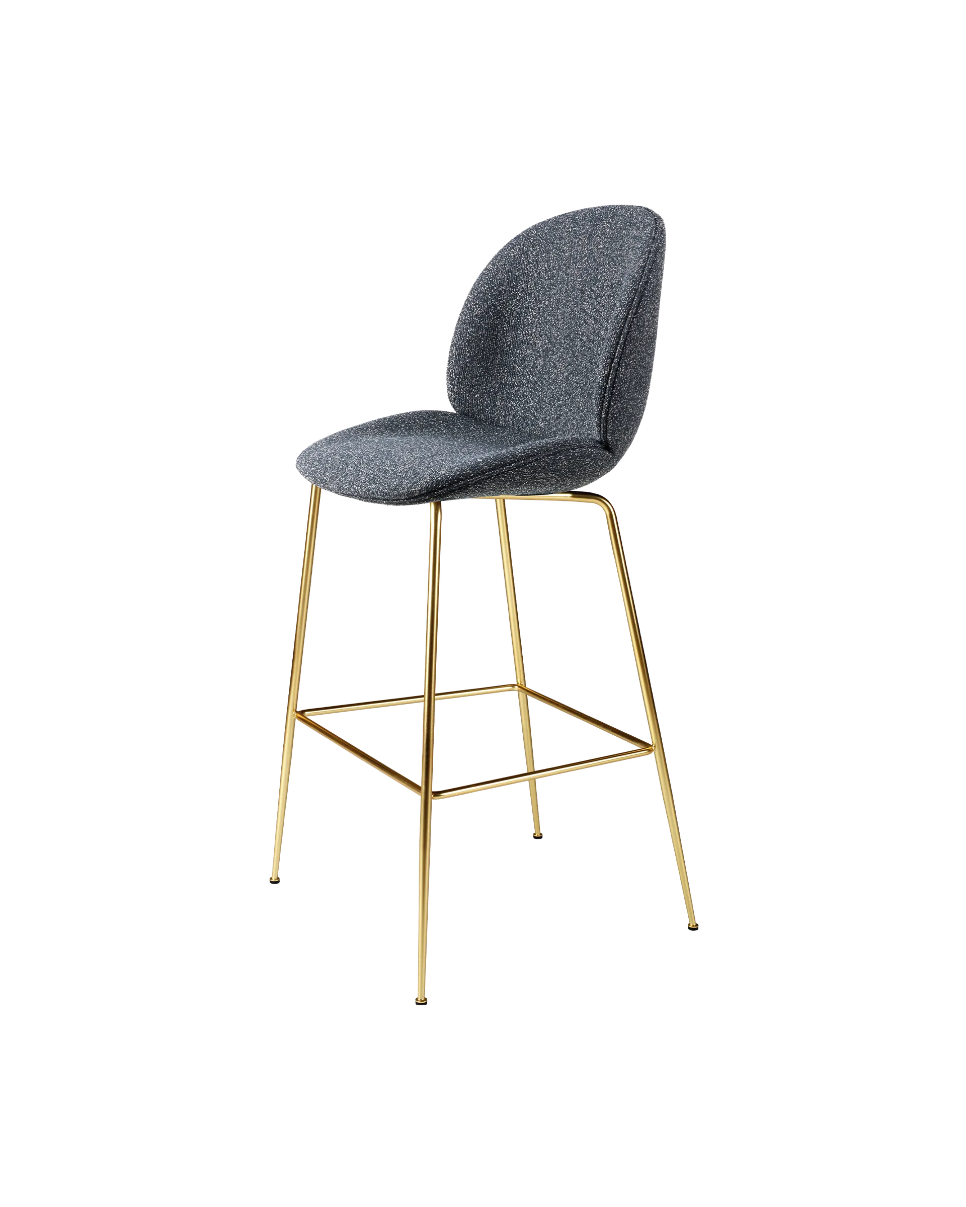 GUBI Beetle Bar Chair, Fully Upholstered (Around Bouclé, Dedar (023, Standard), Conic base, Brass Semi Matt)