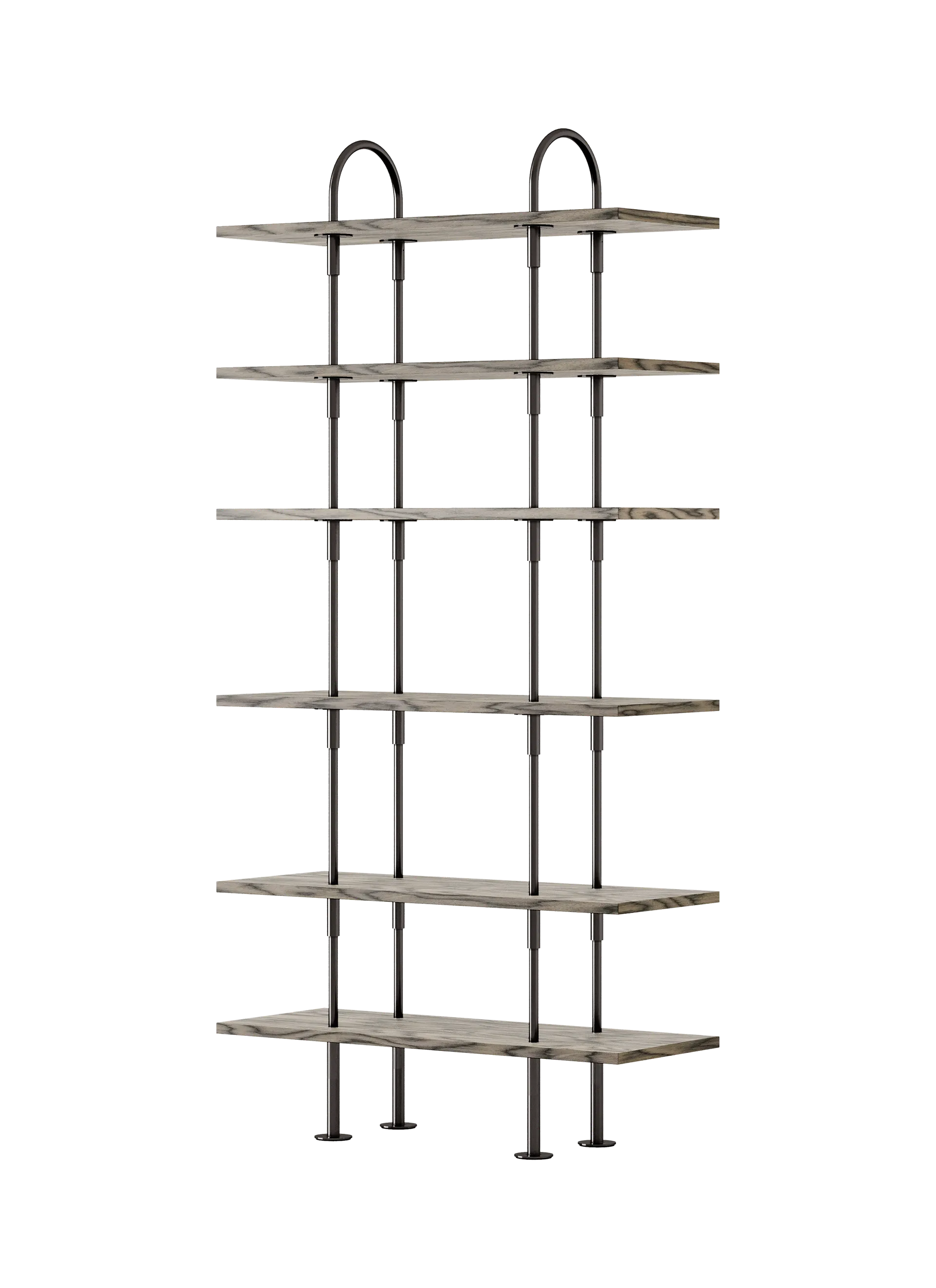 GUBI Keen Shelving System (96 cm, 198 cm - 6 Shelves, ALPI Sottsass Gray, Black Brass)
