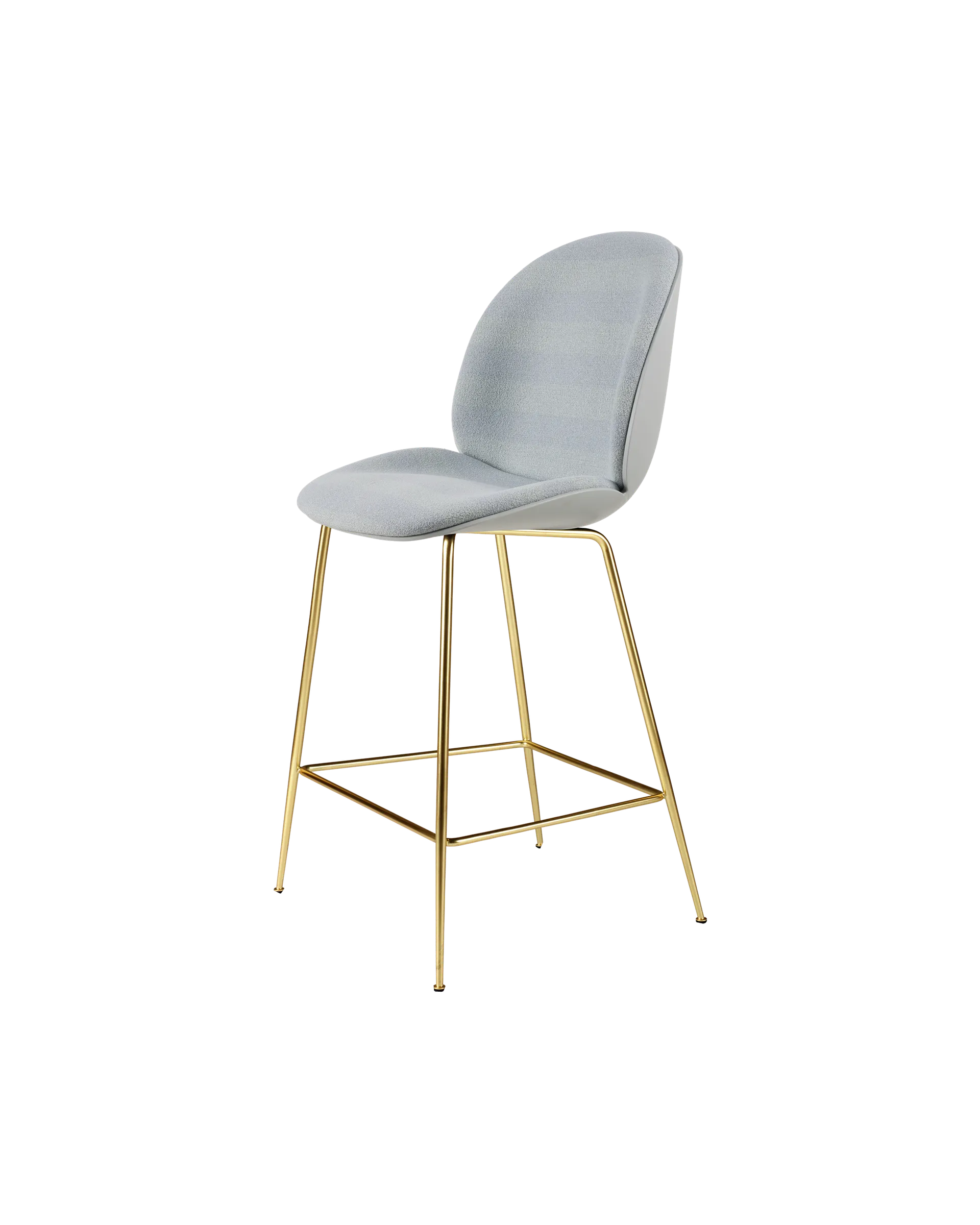 GUBI Beetle Counter Chair, 3D Veneer & Front Upholstered (Lunar Gray, Brass Semi Matt, Kvadrat Sahco, Acca Stripe 0731)