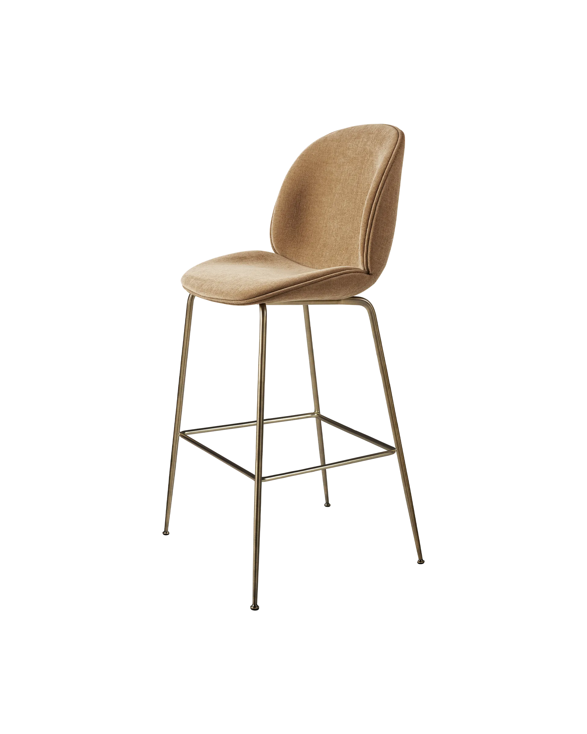 GUBI Beetle Bar Chair, Fully Upholstered (Belsuede Special FR, Dedar (003, Standard), Antique Brass, Conic base)