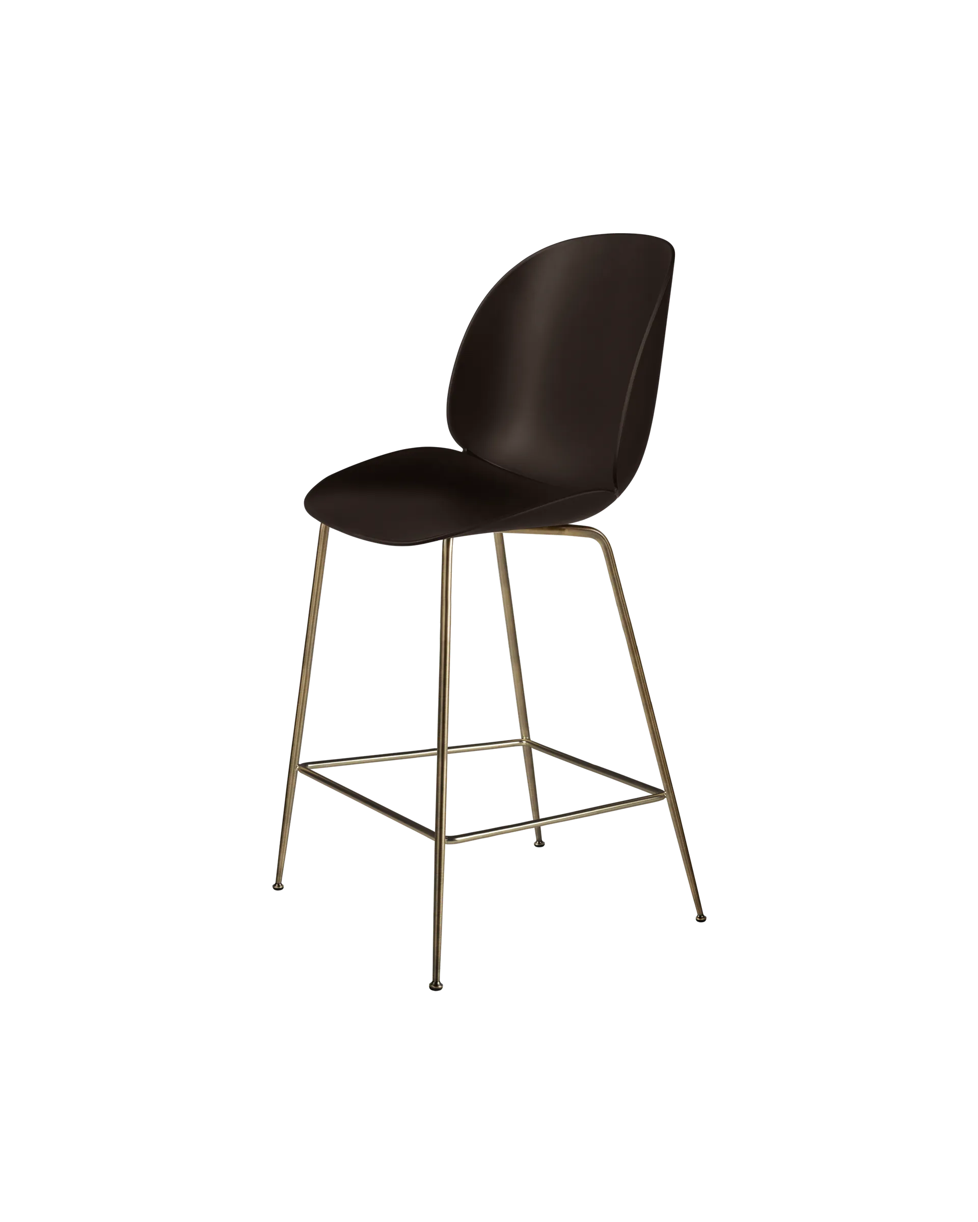 GUBI Beetle Counter Chair, Un-Upholstered (Conic base, Mocha Brown, Antique Brass)