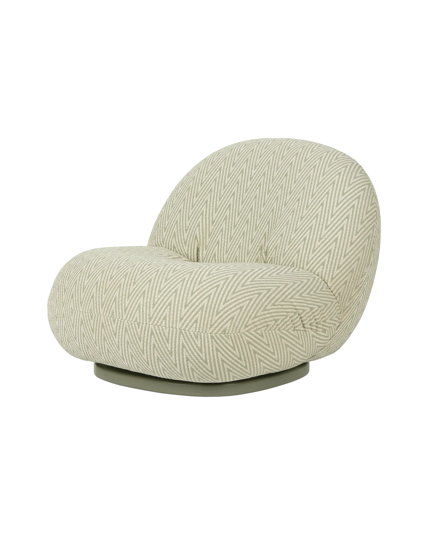 GUBI Pacha Lounge Chair, Outdoor (Chevron Outdoor FR, Dedar (008, Standard), Moss Gray, Swivel)