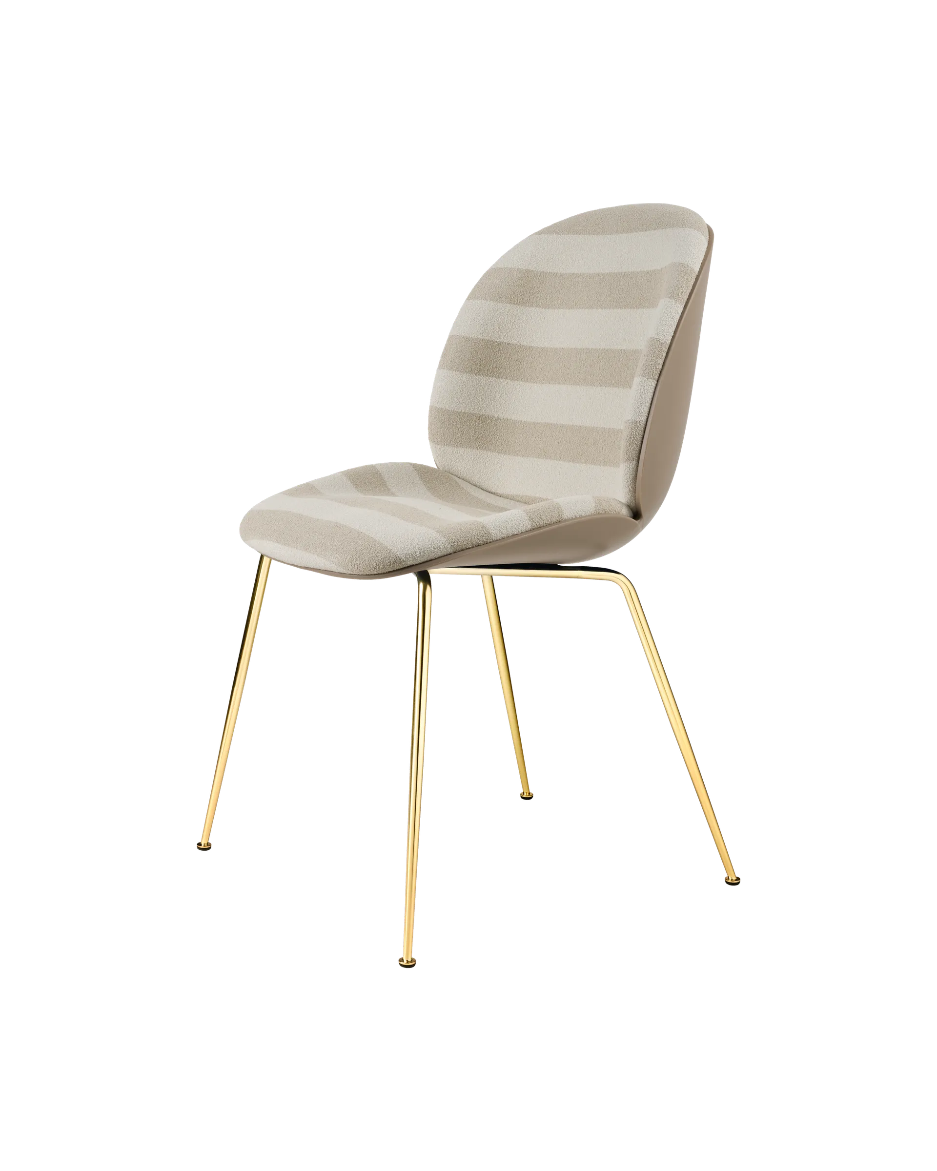 GUBI Beetle Dining Chair, Front Upholstered (Kvadrat Sahco, Acca Stripe 0131, Brass Semi Matt, New Beige)