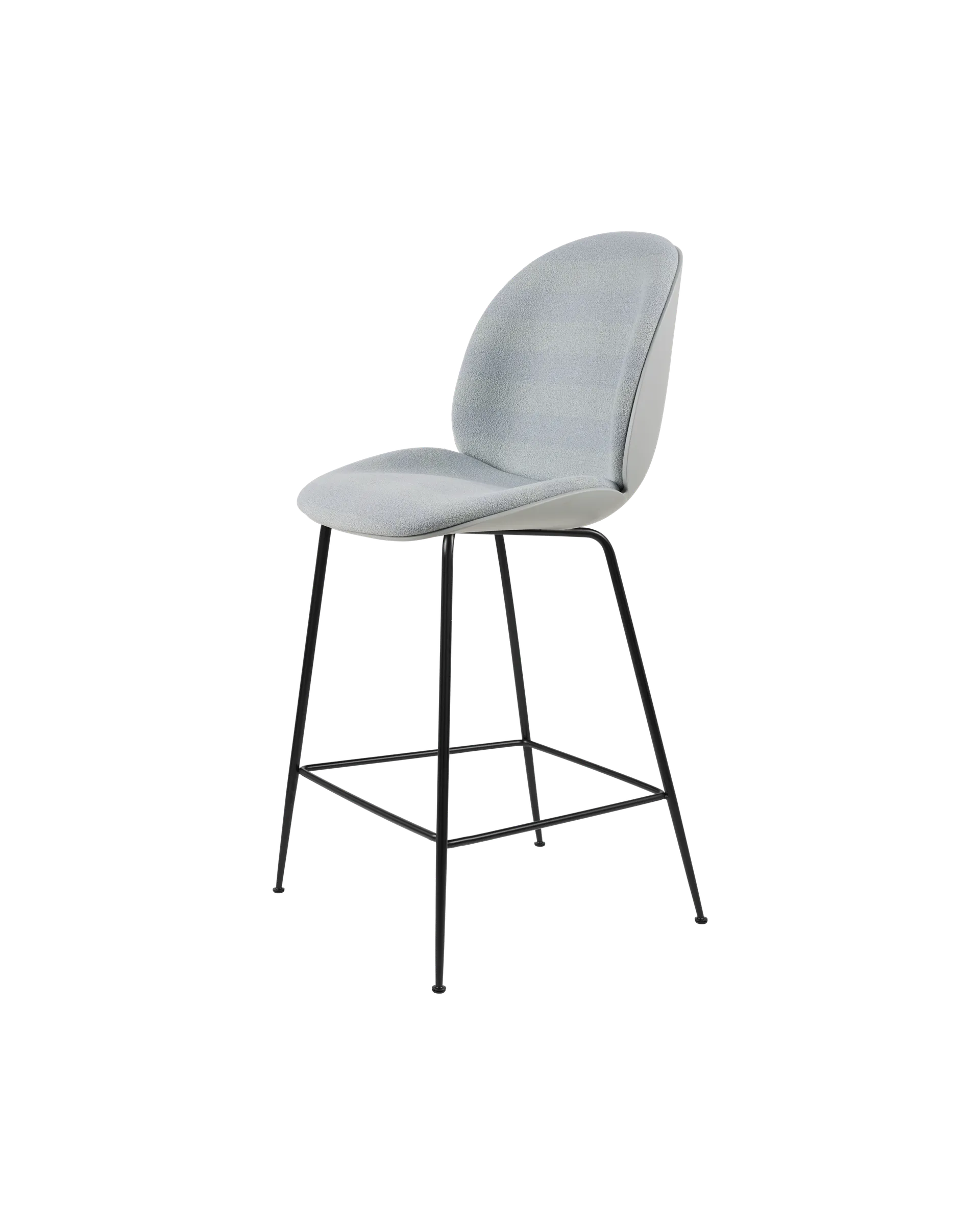 GUBI Beetle Counter Chair, 3D Veneer & Front Upholstered (Lunar Gray, Black Matt, Kvadrat Sahco, Acca Stripe 0731)