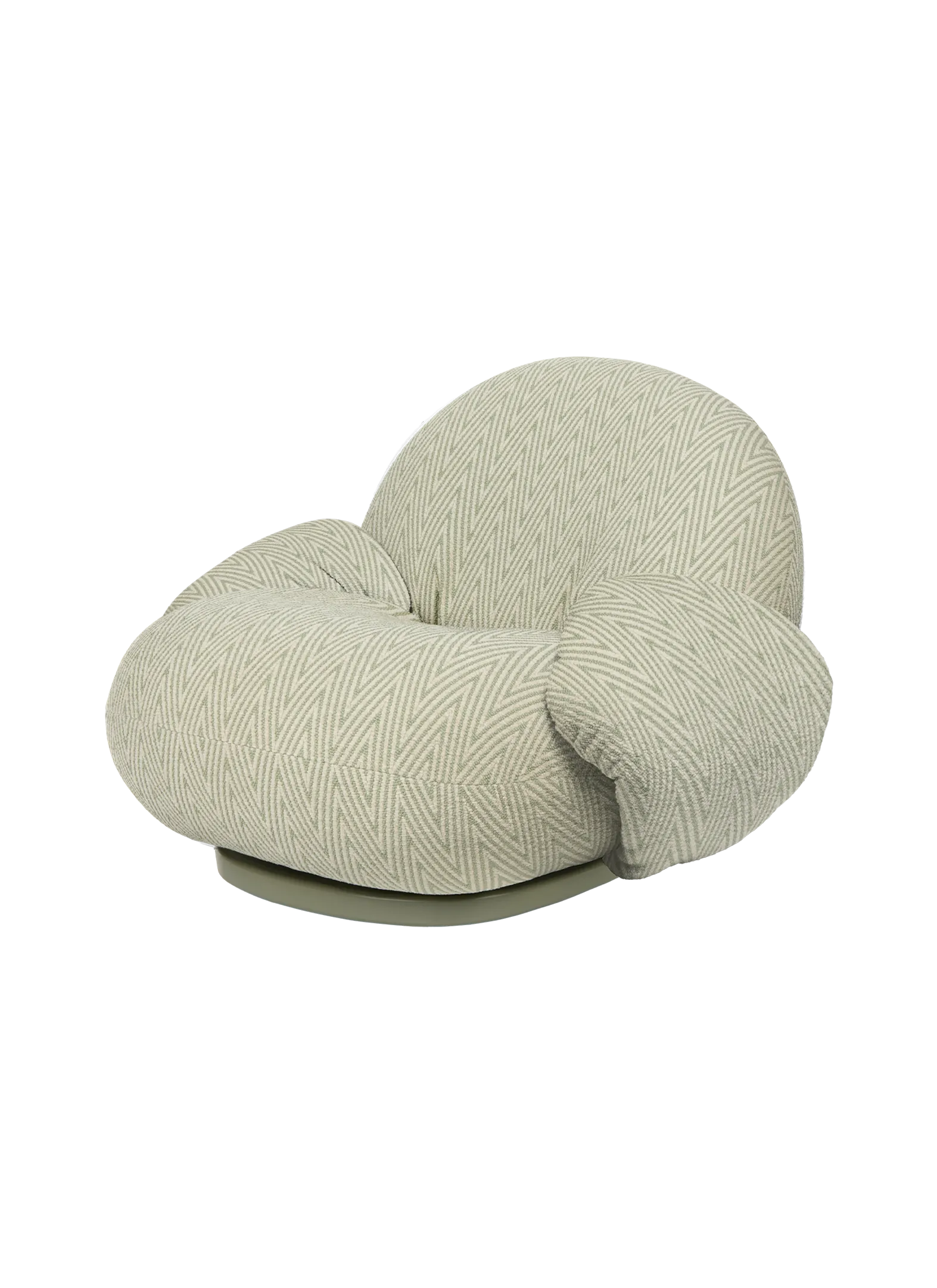 GUBI Pacha Lounge Chair with Armrest, Outdoor (Chevron Outdoor FR, Dedar (008, Standard), Moss Gray, Swivel)