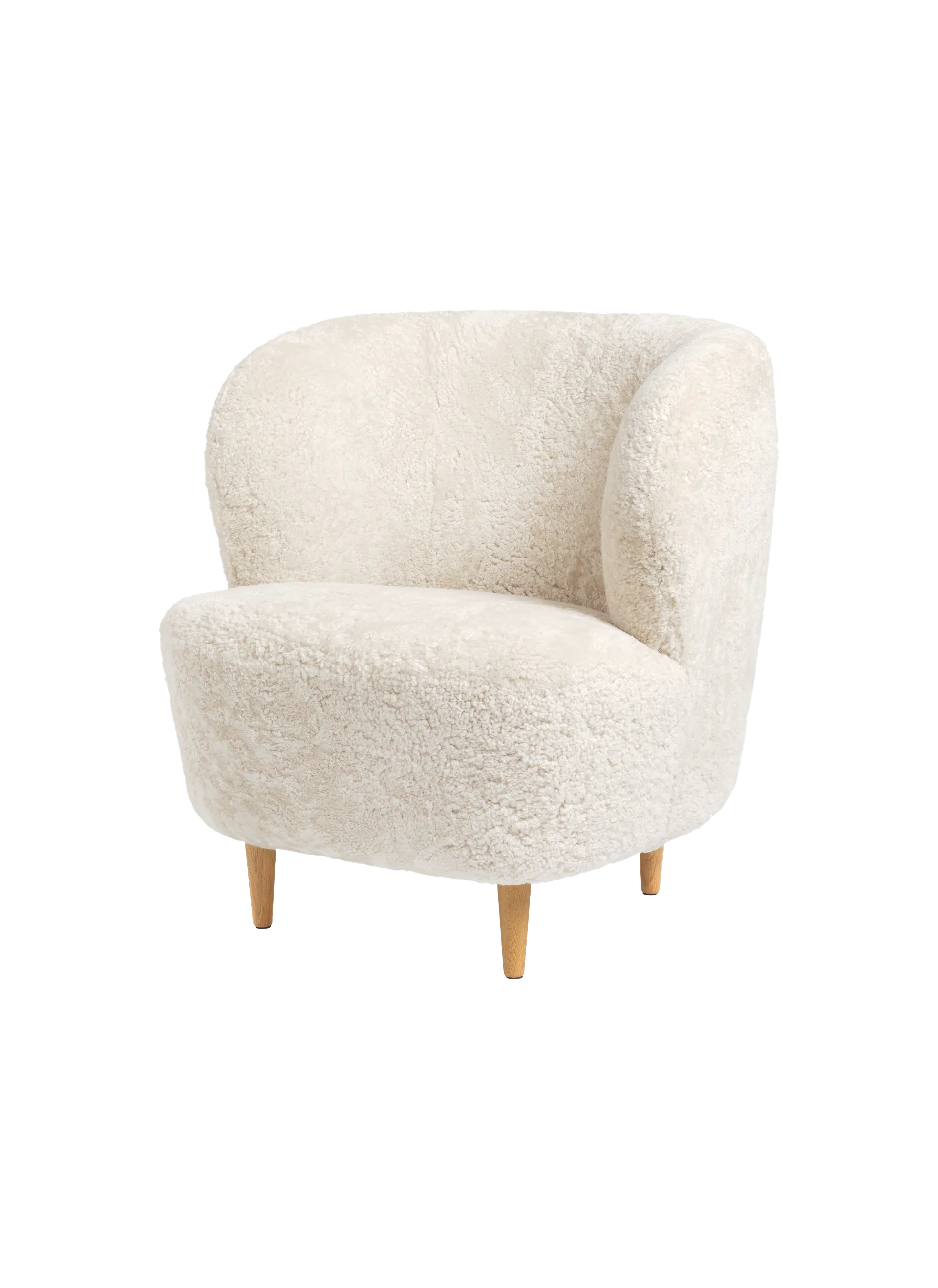 GUBI Stay Lounge Chair, Fully Upholstered (Sheepskin, Skandilock (Off White, Standard), Oak Semi Matt Lacquered Base)
