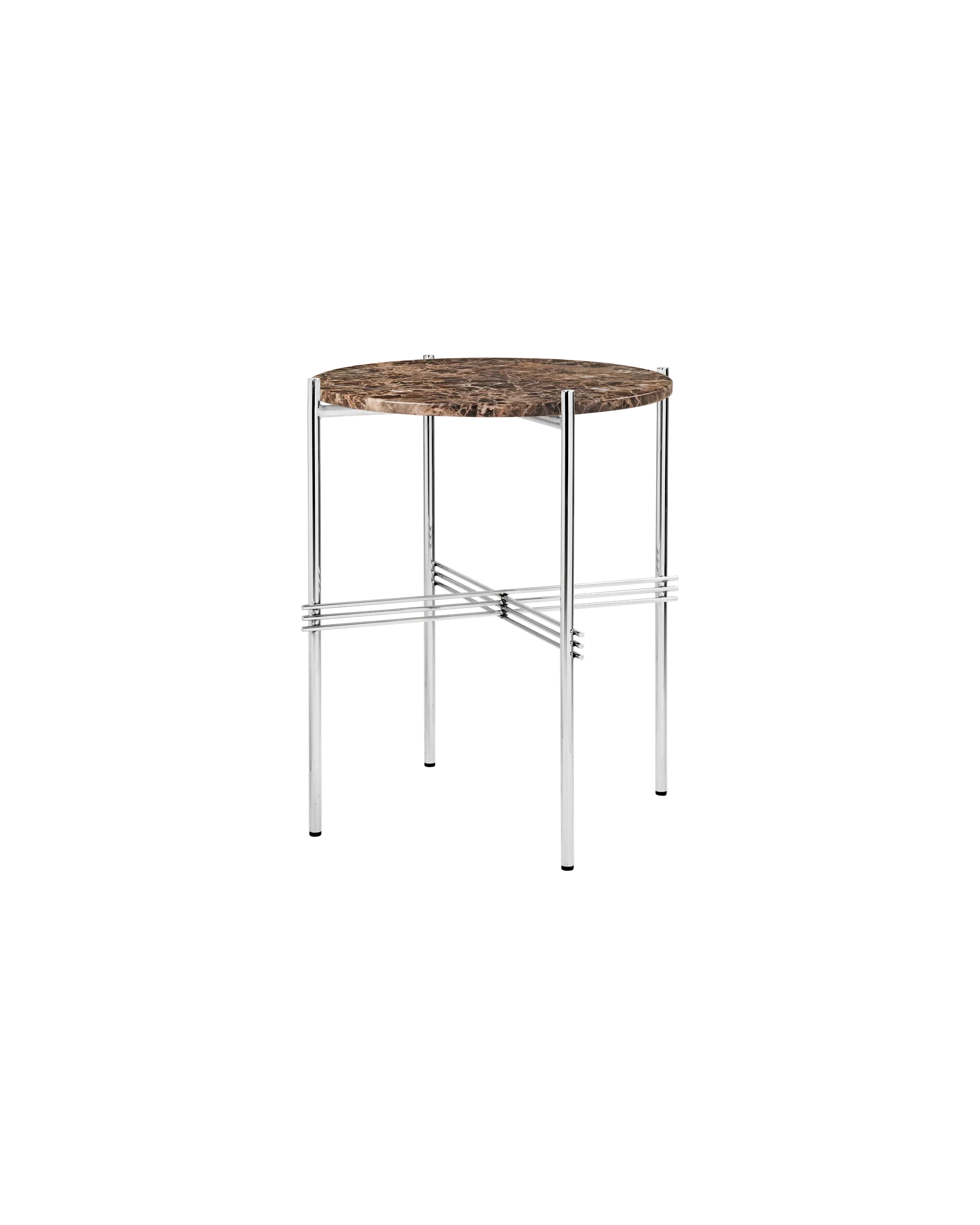 GUBI TS Side Table, Round (Brown Emperador Marble, Polished Steel)