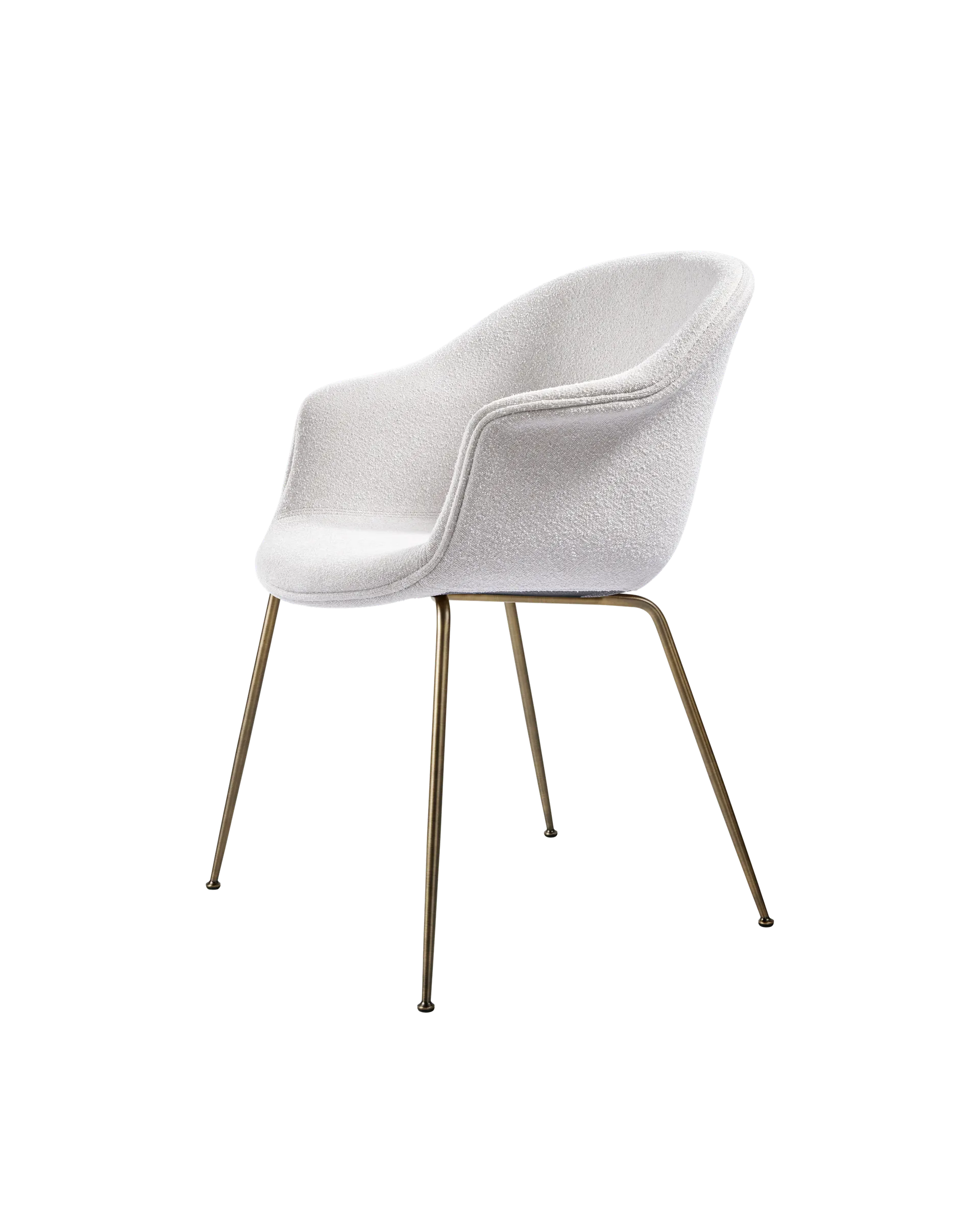 GUBI Bat Dining Chair, Fully Upholstered (Light Bouclé, GUBI (001, Standard), Conic base, Antique Brass)