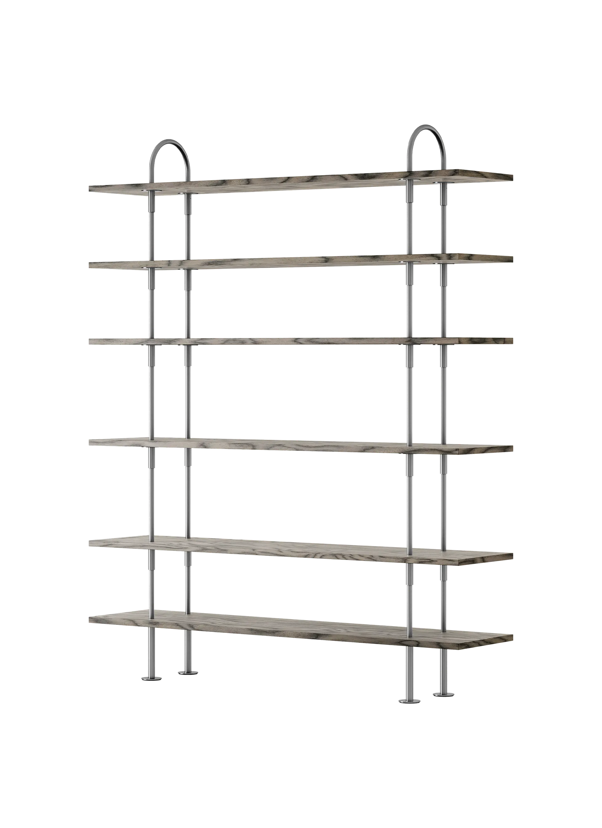 GUBI Keen Shelving System (160 cm, 198 cm - 6 Shelves, ALPI Sottsass Gray, Satin Stainless Steel)