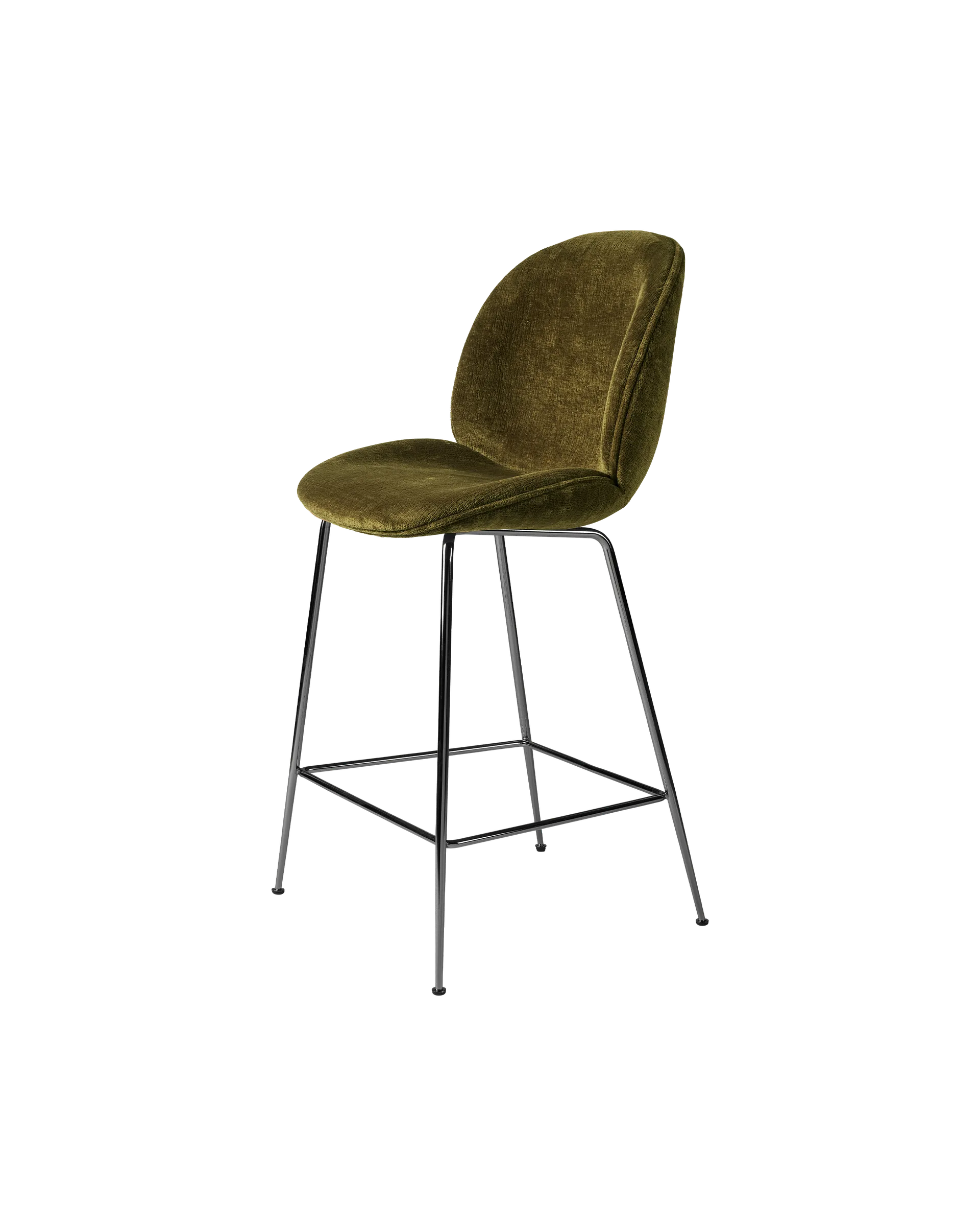 GUBI Beetle Counter Chair, Fully Upholstered (Mumble, Glamour Group (40, Standard), Conic base, Black Chrome)