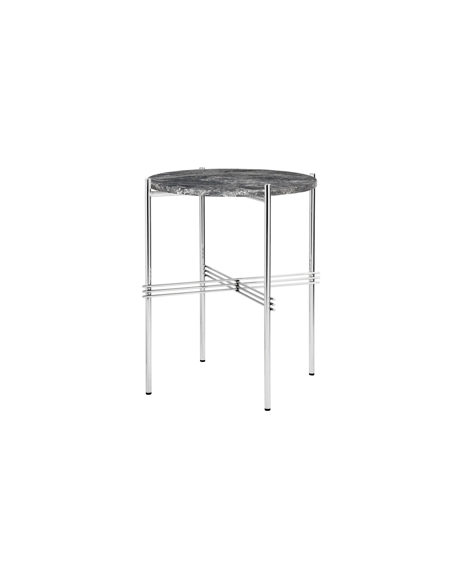GUBI TS Side Table, Round (Grey Emperador Marble, Polished Steel)
