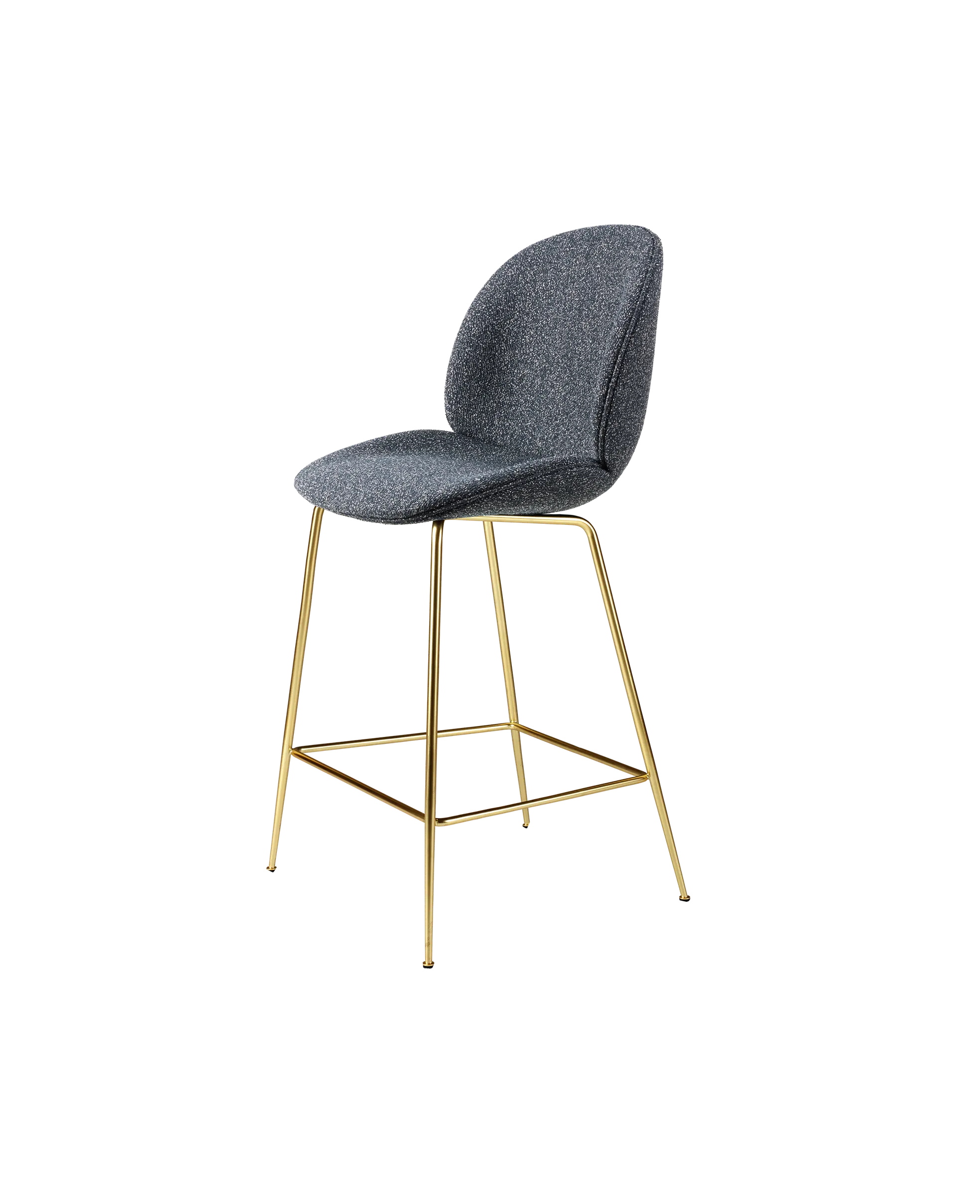 GUBI Beetle Counter Chair, Fully Upholstered (Around Bouclé, Dedar (023, Standard), Conic base, Brass Semi Matt)