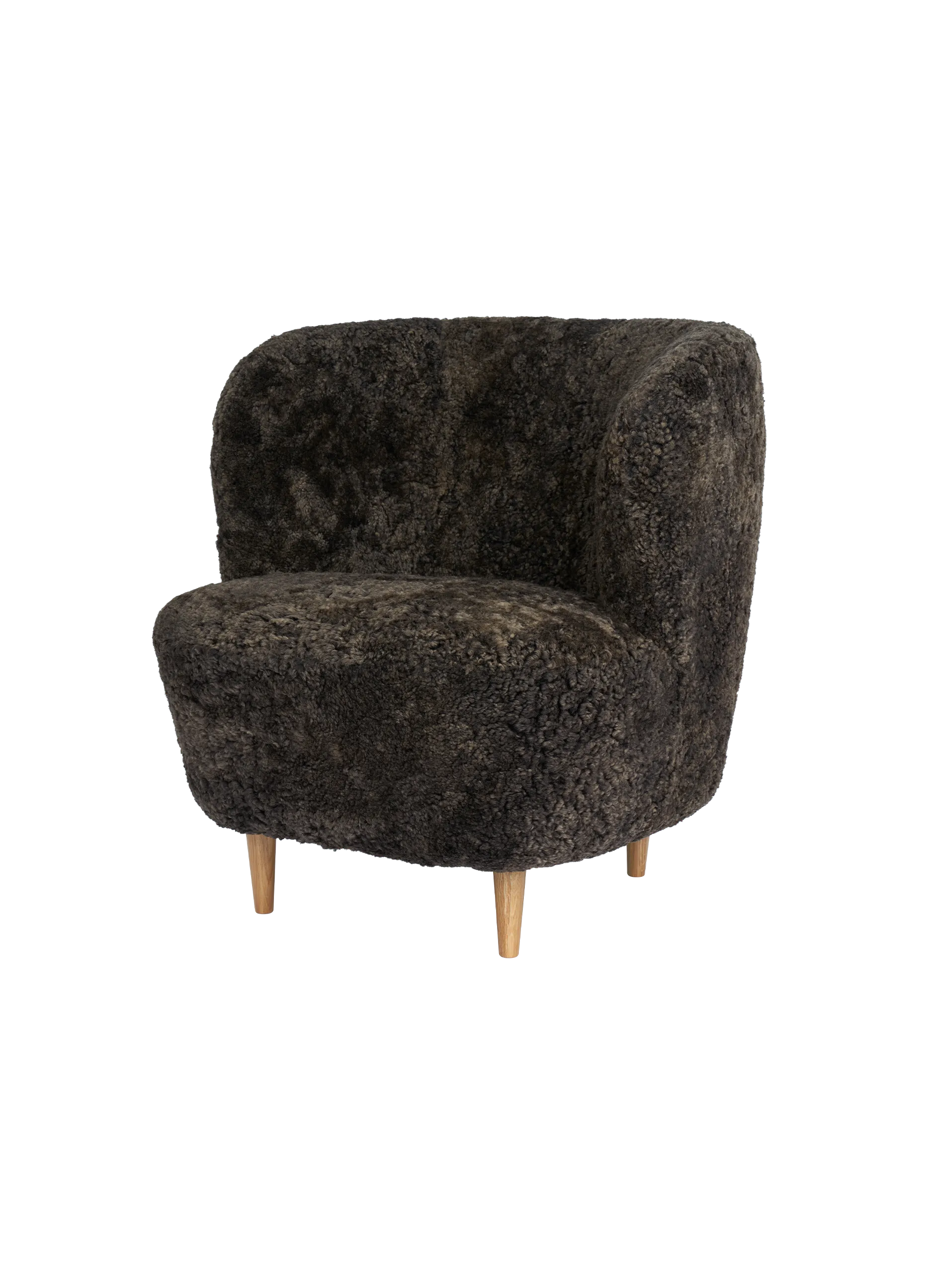 GUBI Stay Lounge Chair, Fully Upholstered (Sheepskin, Skandilock (Espresso, Standard), Smoked Oak Matt Lacquered)