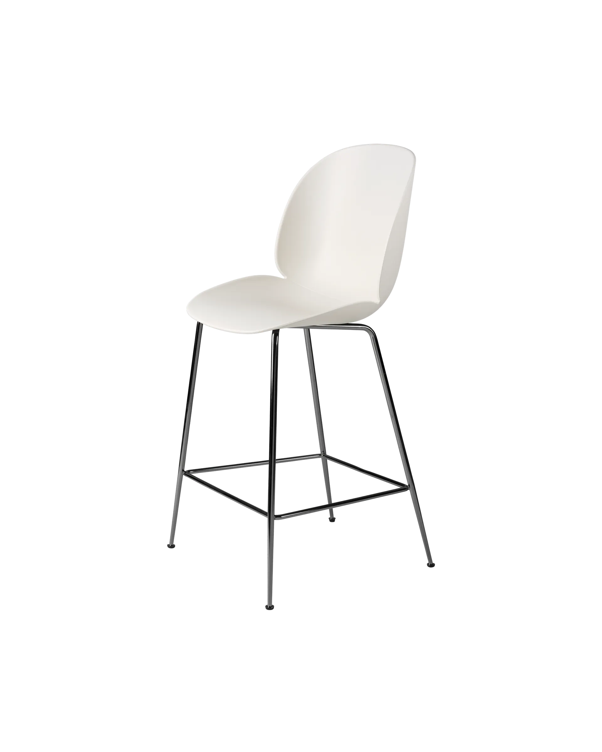 GUBI Beetle Counter Chair, Un-Upholstered (Conic base, Alabaster White, Black Chrome)