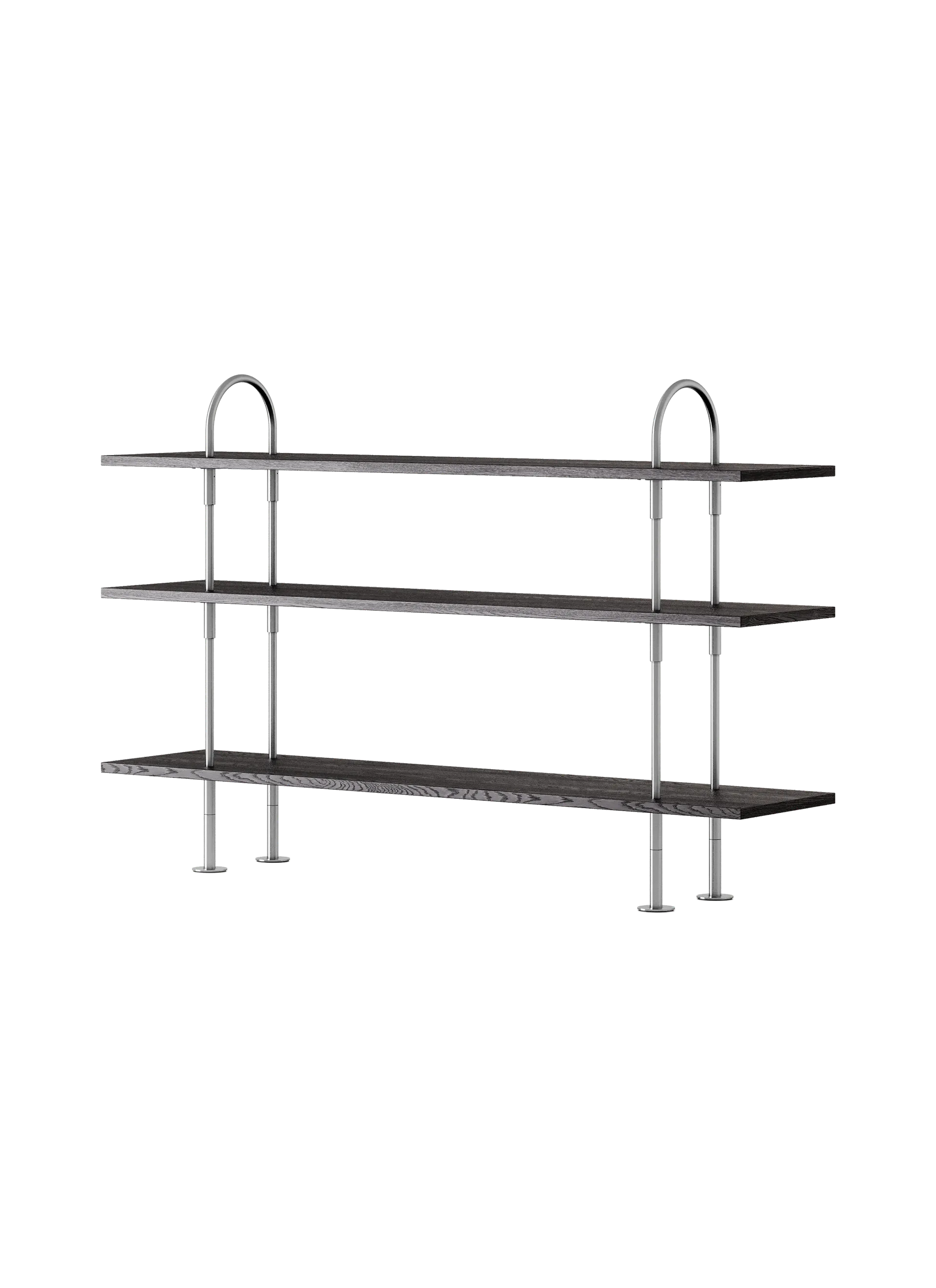 GUBI Keen Shelving System (160 cm, 105 cm - 3 Shelves, Brown/Black Ash Veneer, Satin Stainless Steel)
