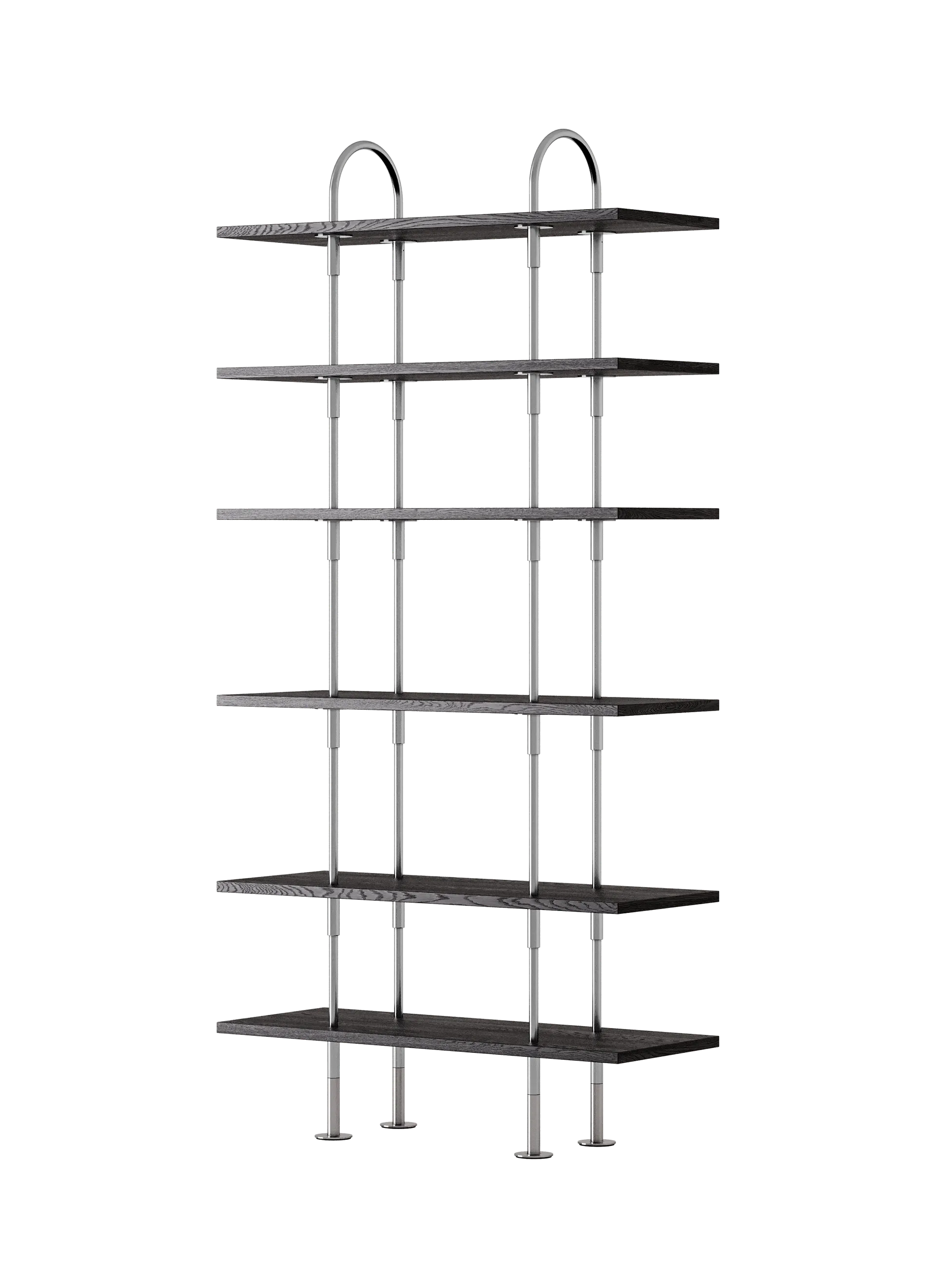 GUBI Keen Shelving System (96 cm, 198 cm - 6 Shelves, Brown/Black Ash Veneer, Satin Stainless Steel)