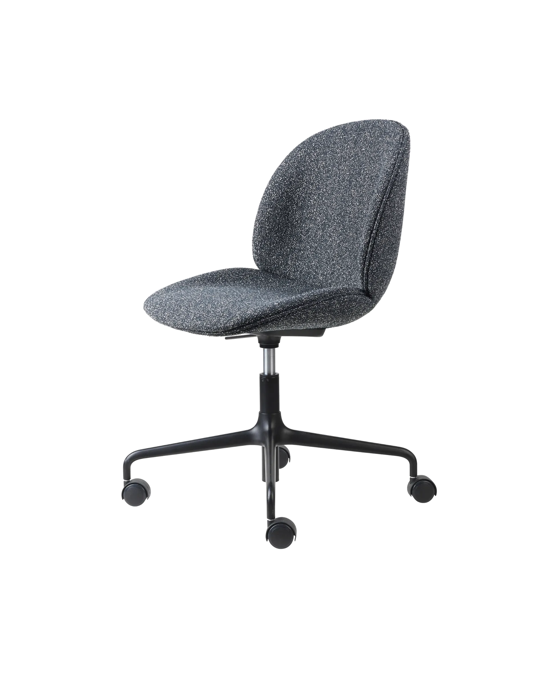 GUBI Beetle Meeting Chair, Fully Upholstered (Around Bouclé, Dedar (023, Standard), Height adjustable 4-star base w. castors, Black Matt)