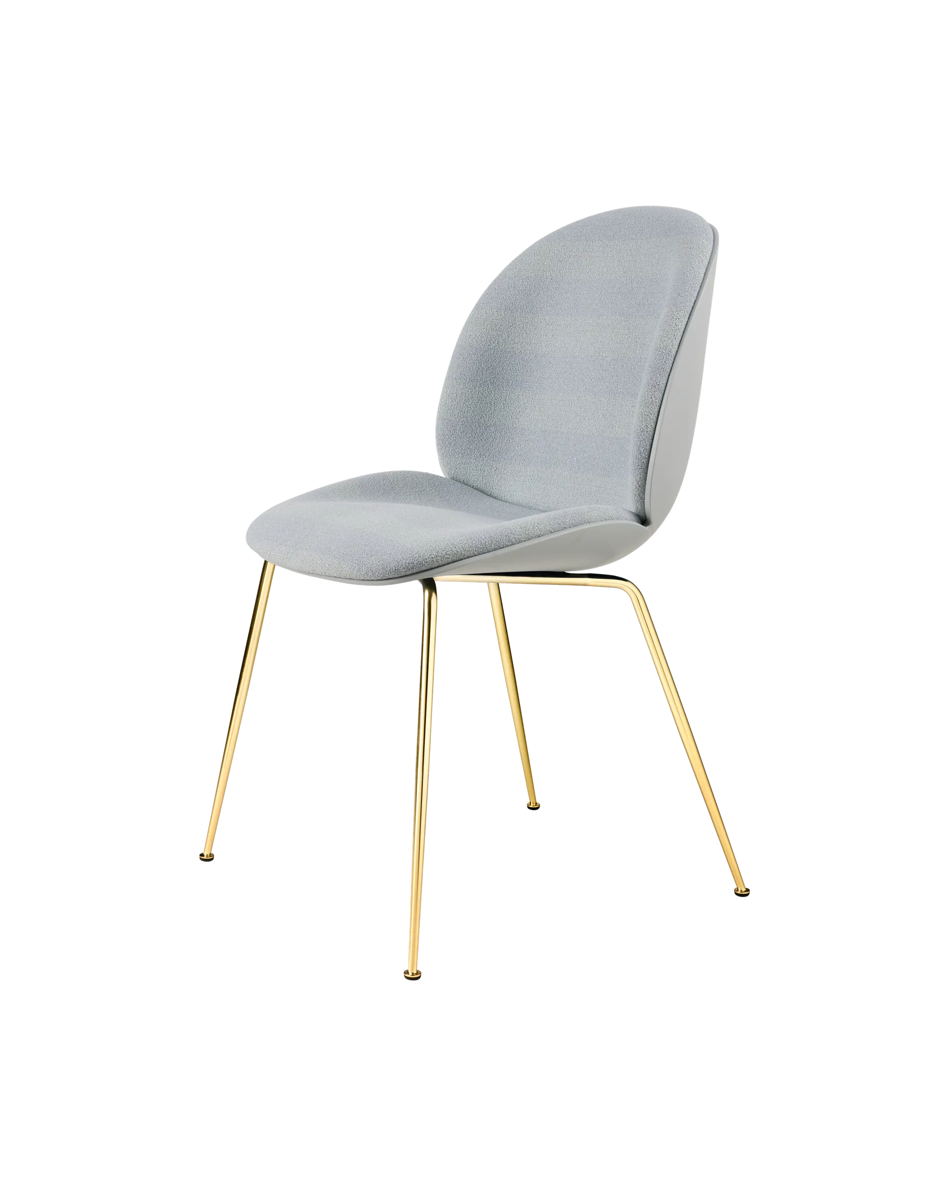 GUBI Beetle Dining Chair, Front Upholstered (Kvadrat Sahco, Acca Stripe 0731, Brass Semi Matt, Lunar Gray)