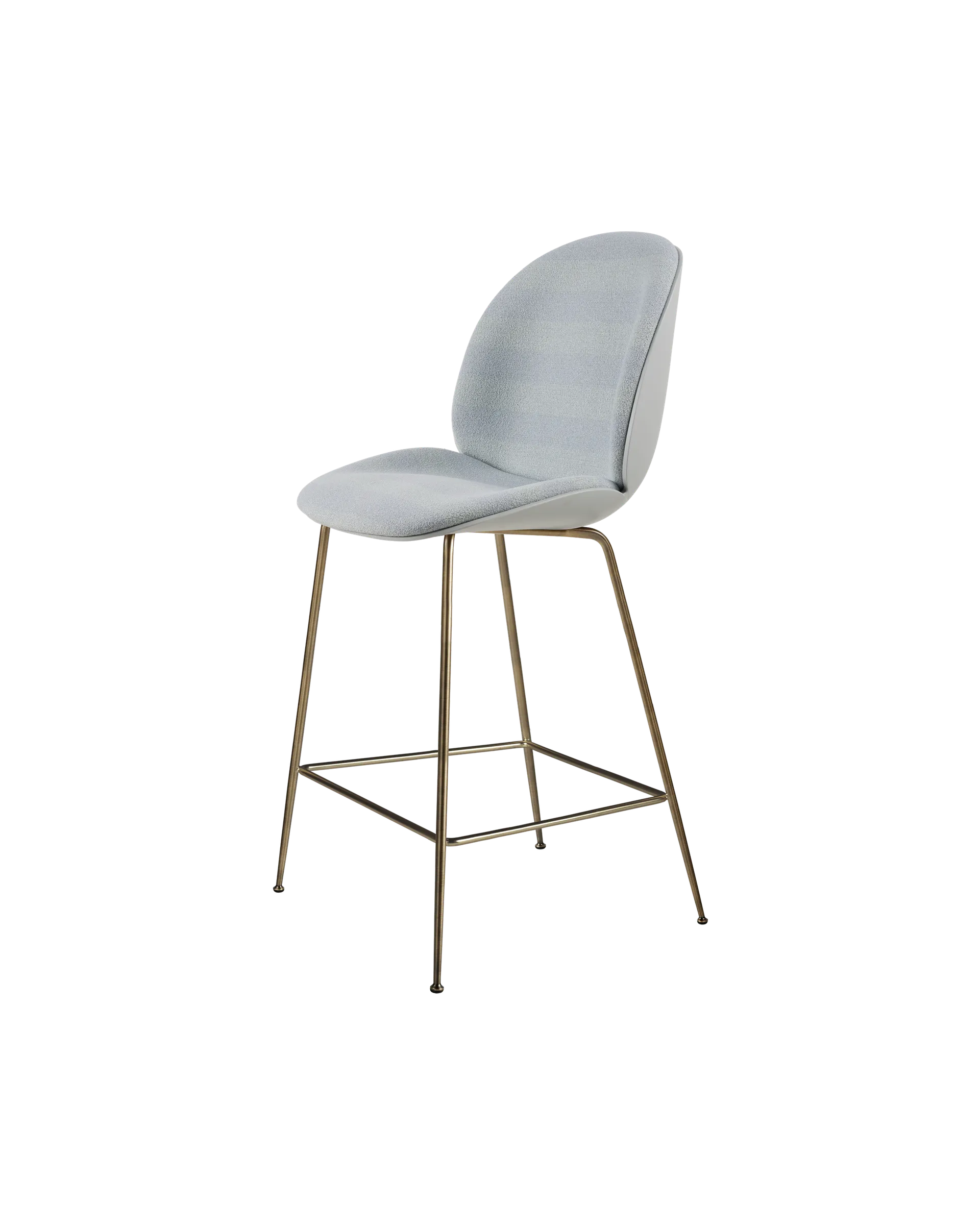 GUBI Beetle Counter Chair, 3D Veneer & Front Upholstered (Lunar Gray, Antique Brass, Kvadrat Sahco, Acca Stripe 0731)