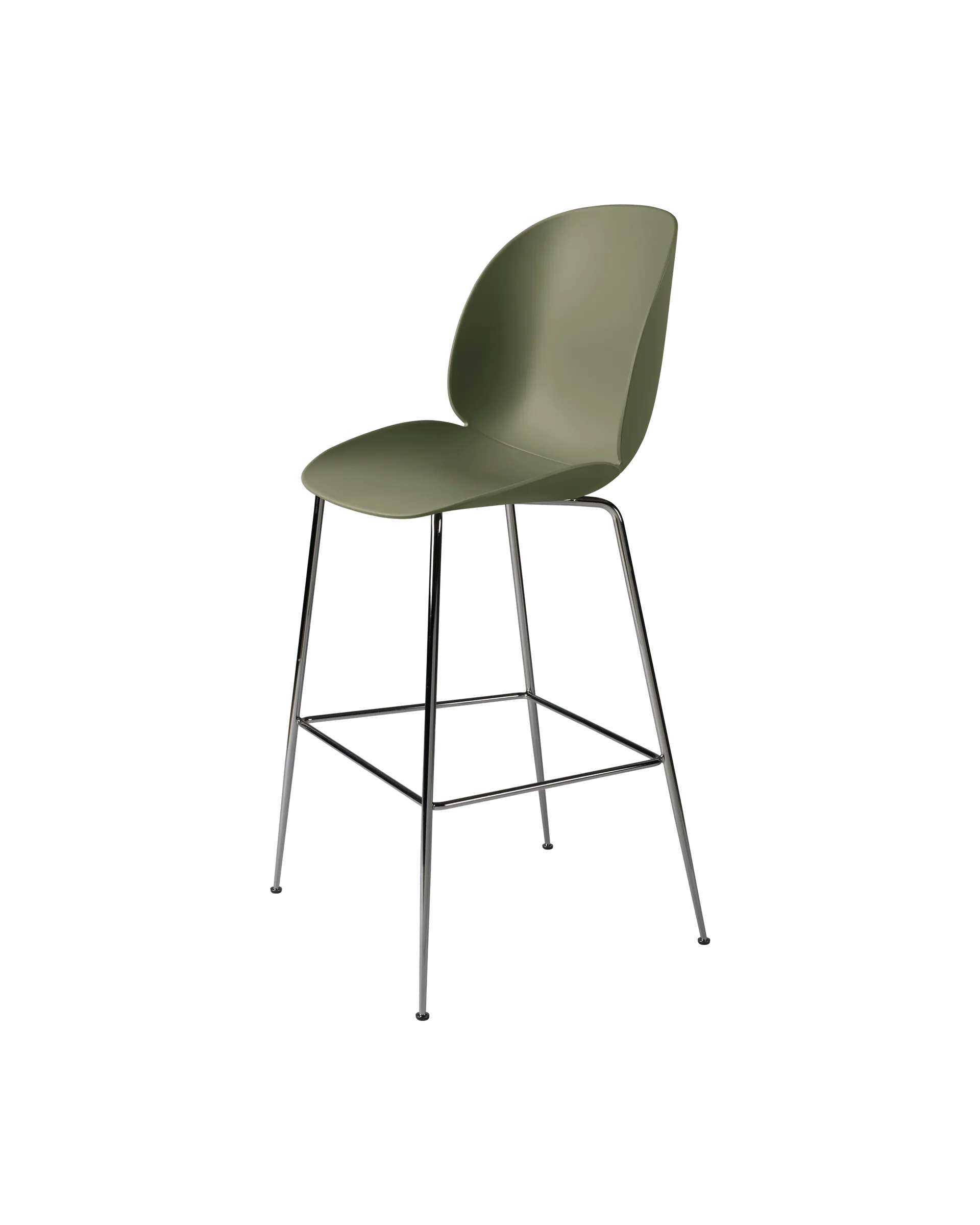 GUBI Beetle Bar Chair, Un-Upholstered (Conic base, Fern Green, Black Chrome)