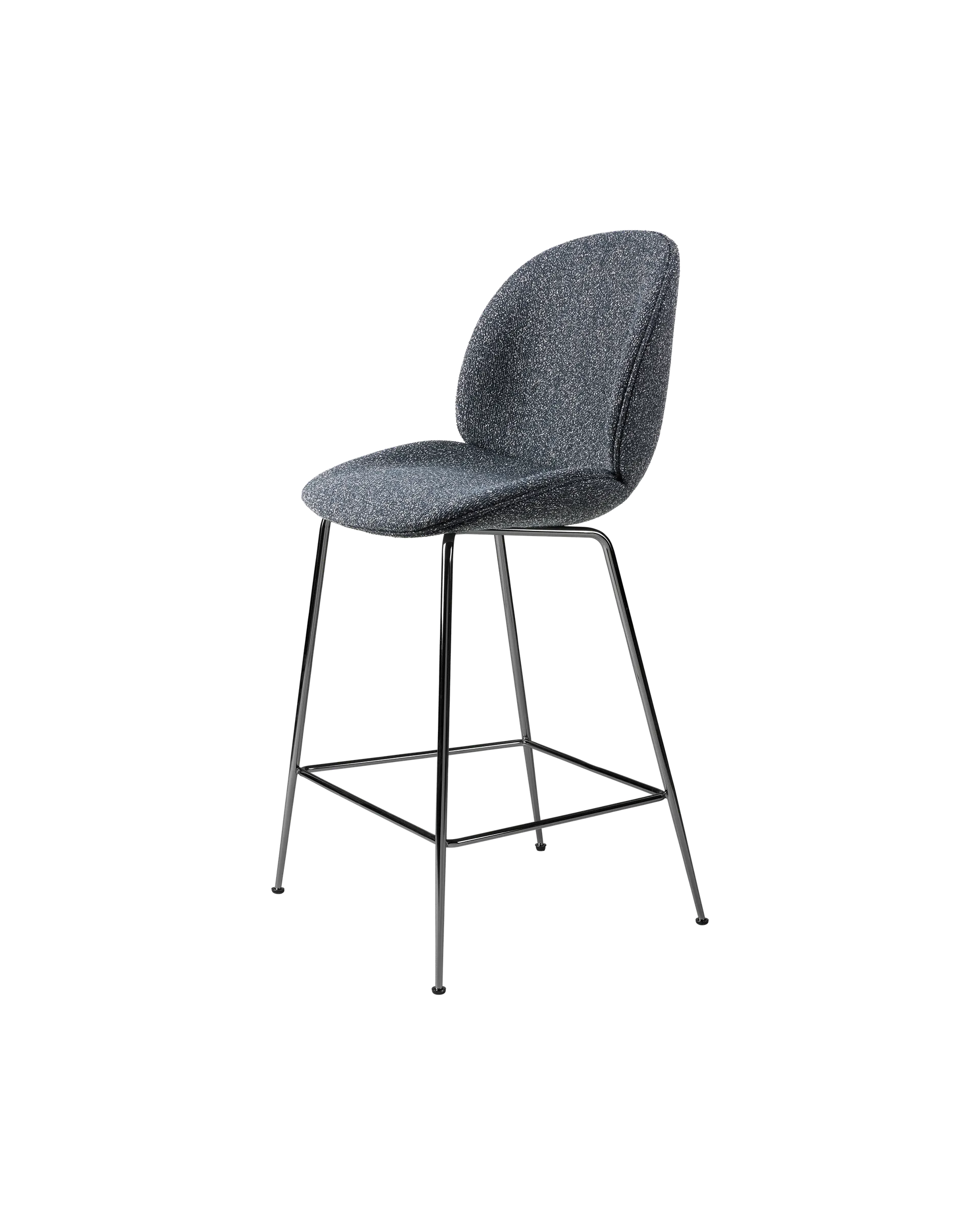 GUBI Beetle Counter Chair, Fully Upholstered (Around Bouclé, Dedar (023, Standard), Conic base, Black Chrome)