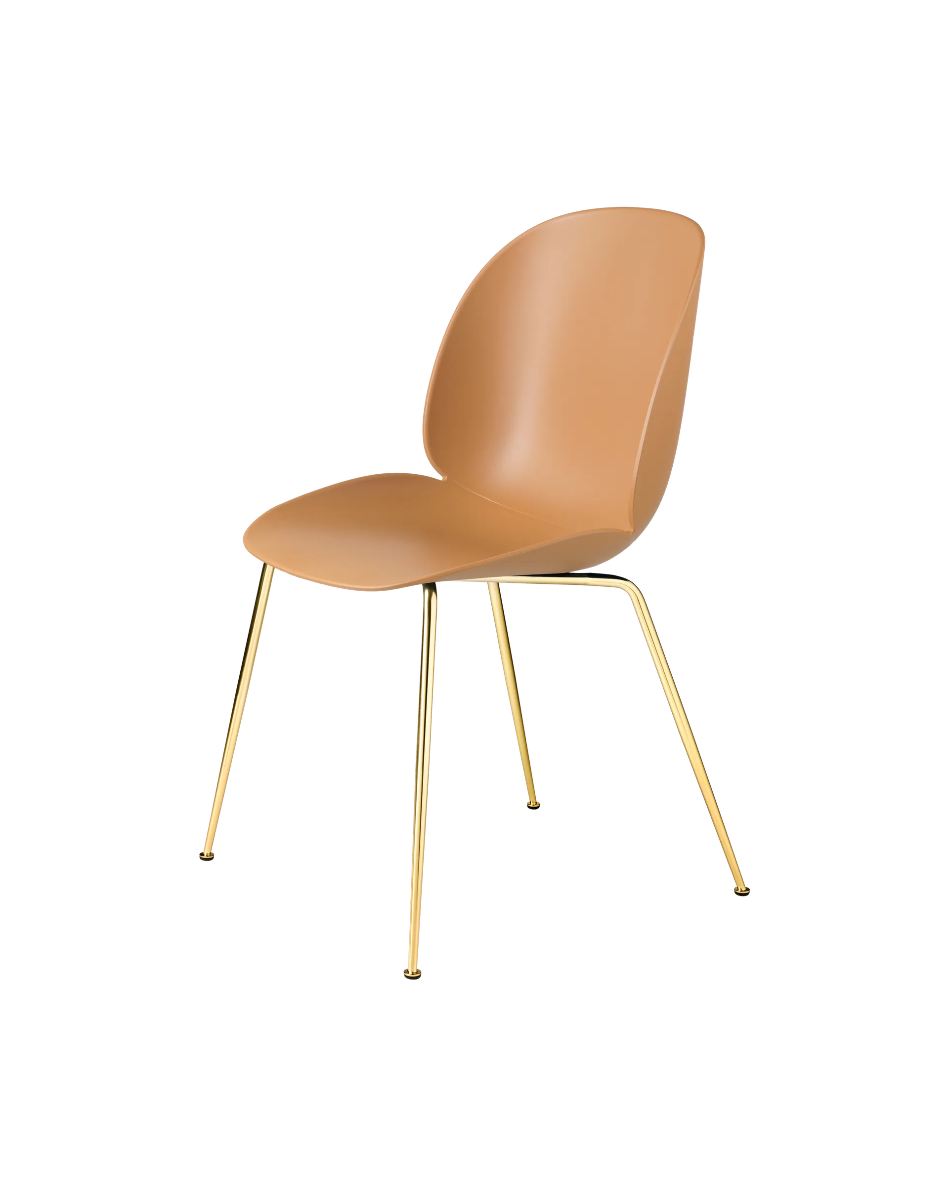 GUBI Beetle Dining Chair, Un-Upholstered (Conic base, Amber Brown, Brass Semi Matt)