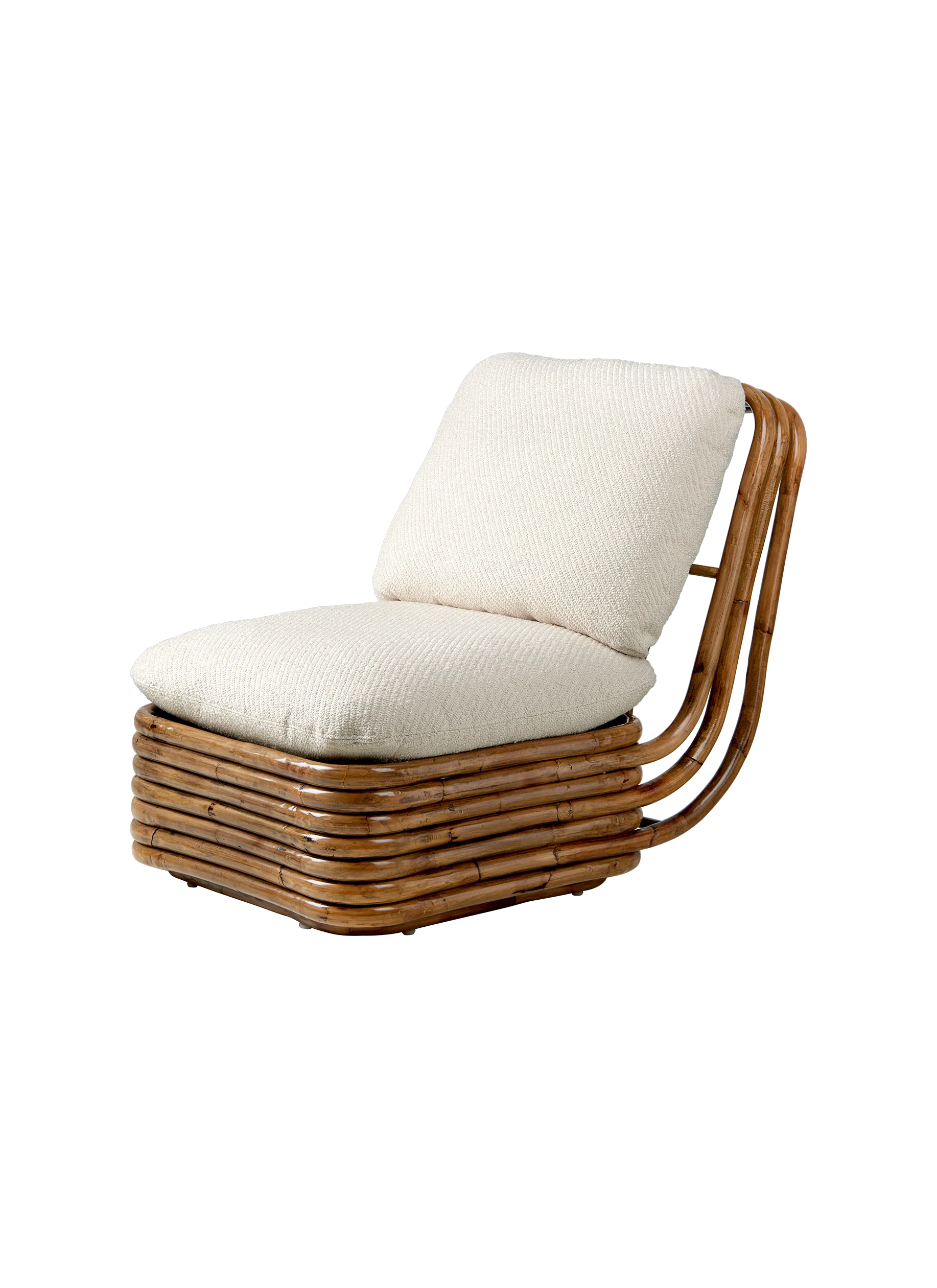 GUBI Bohemian 72 Lounge Chair (Lupo Special Diagonal Bouclé, Dedar (007, Standard), Rattan)