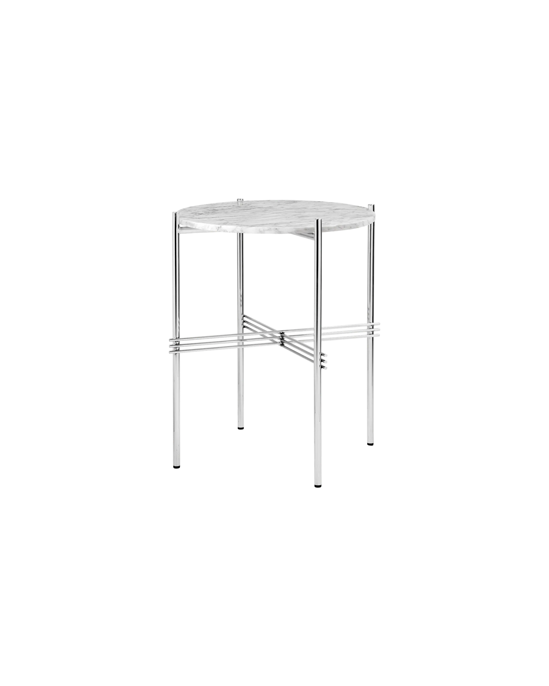 GUBI TS Side Table, Round (Polished Steel, White Carrara Marble)