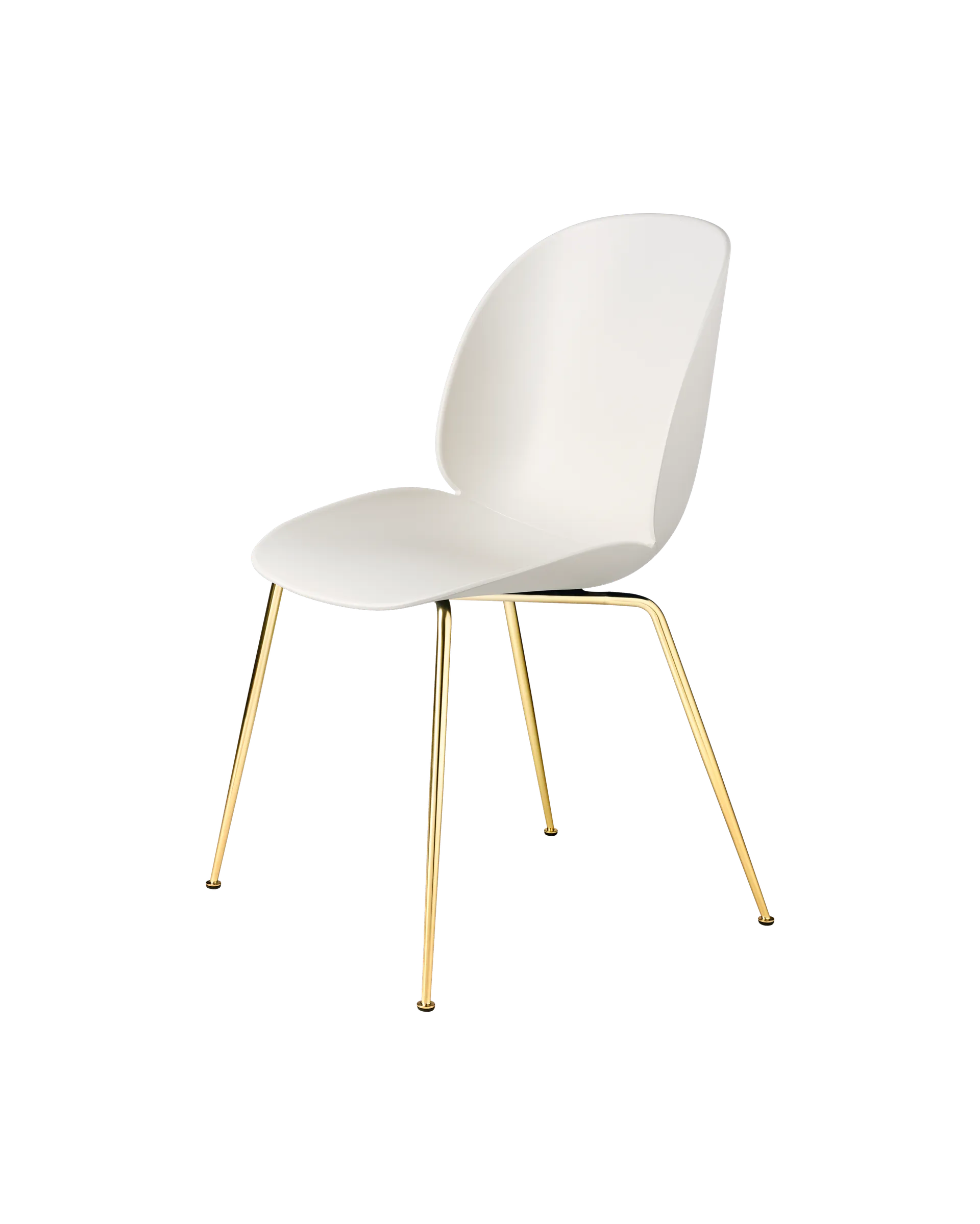 GUBI Beetle Dining Chair, Un-Upholstered (Conic base, Alabaster White, Brass Semi Matt)