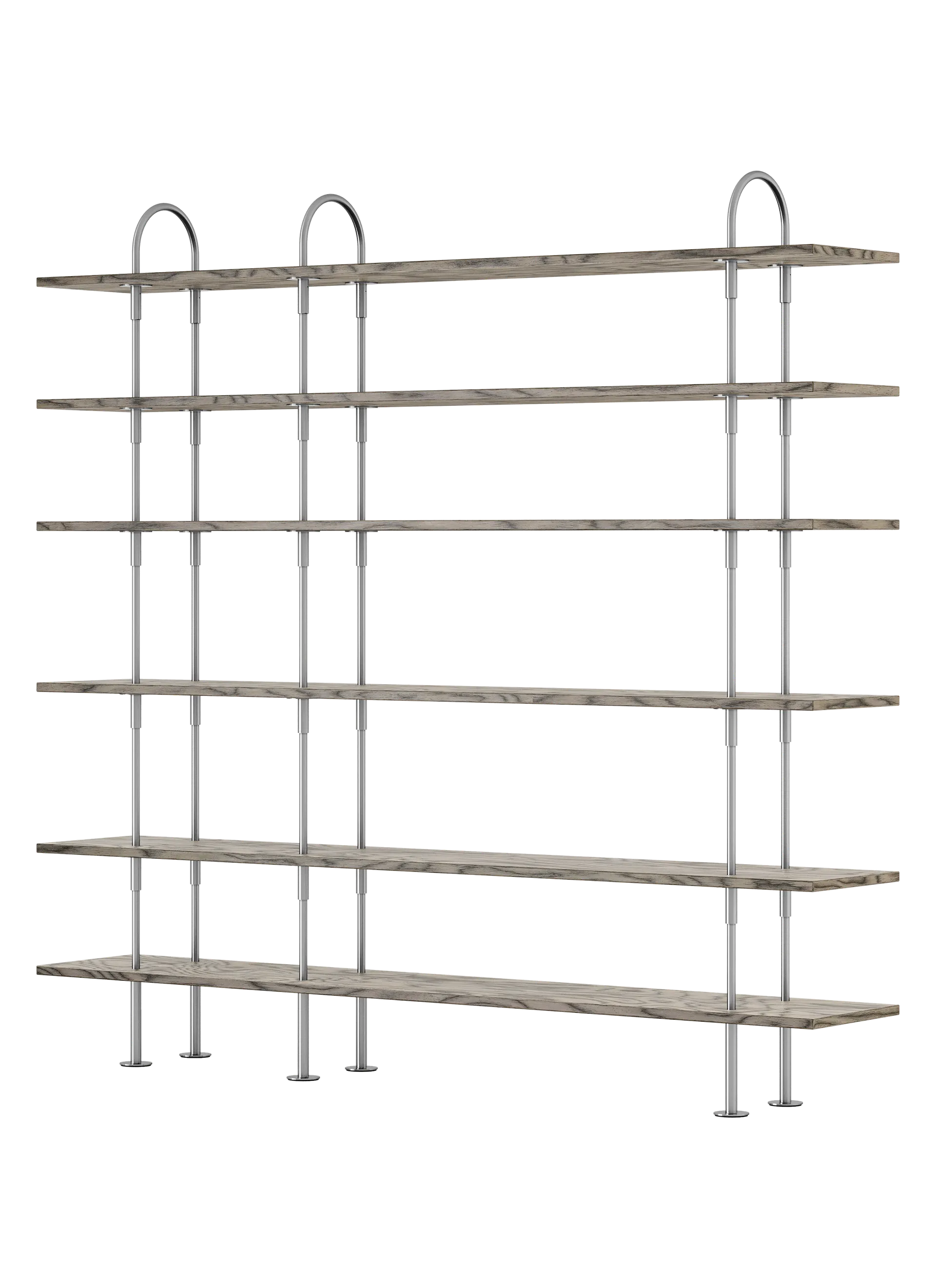 GUBI Keen Shelving System (208 cm, 198 cm - 6 Shelves, ALPI Sottsass Gray, Satin Stainless Steel)