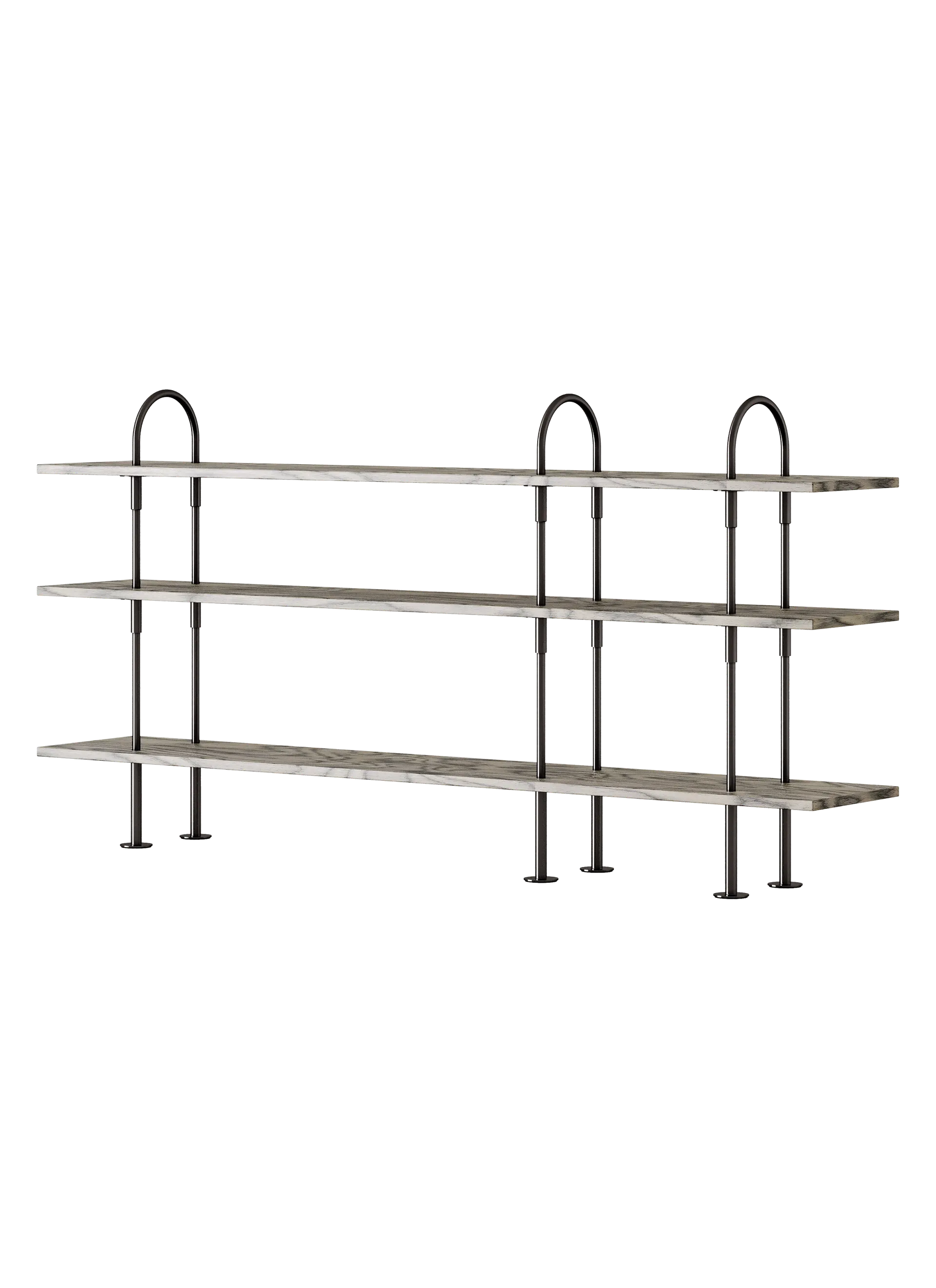 GUBI Keen Shelving System (208 cm, 105 cm - 3 Shelves, ALPI Sottsass Gray, Black Brass)