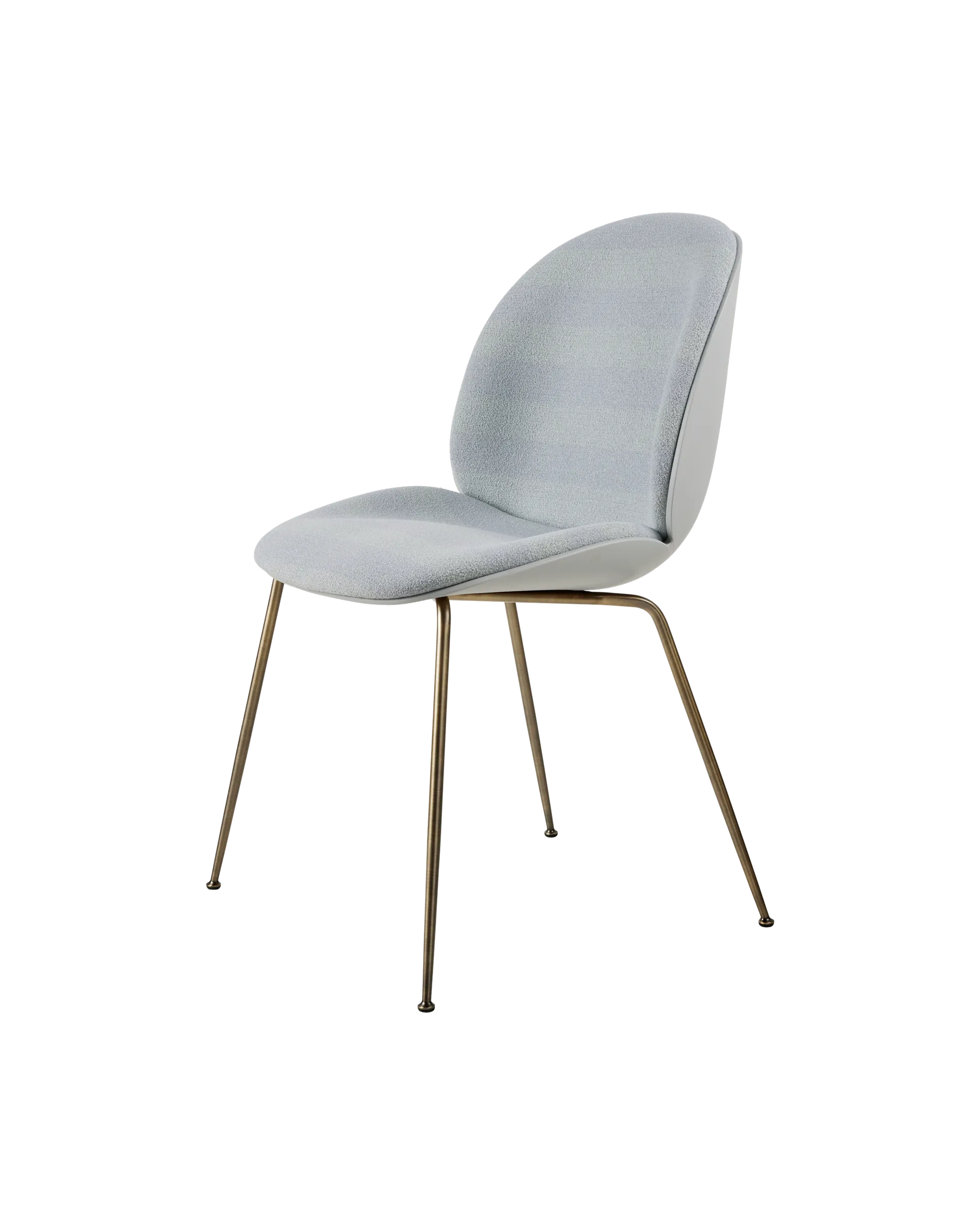 GUBI Beetle Dining Chair, Front Upholstered (Kvadrat Sahco, Acca Stripe 0731, Antique Brass, Lunar Gray)